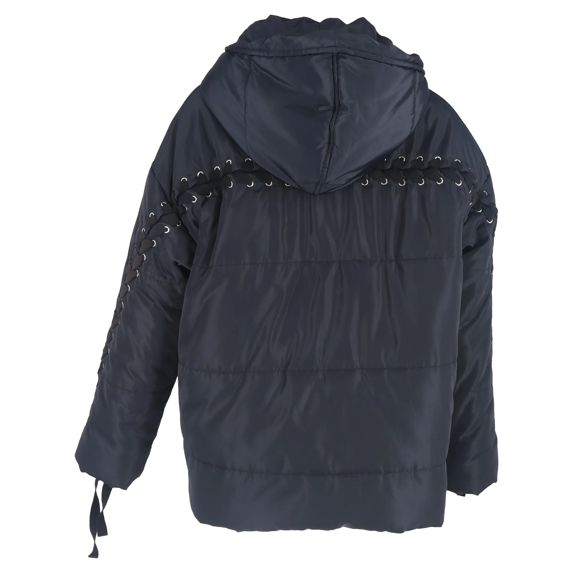 Women's Maje Quilted Braided Lace Detail Hooded Jacket in Navy Blue Polyester - Image 3