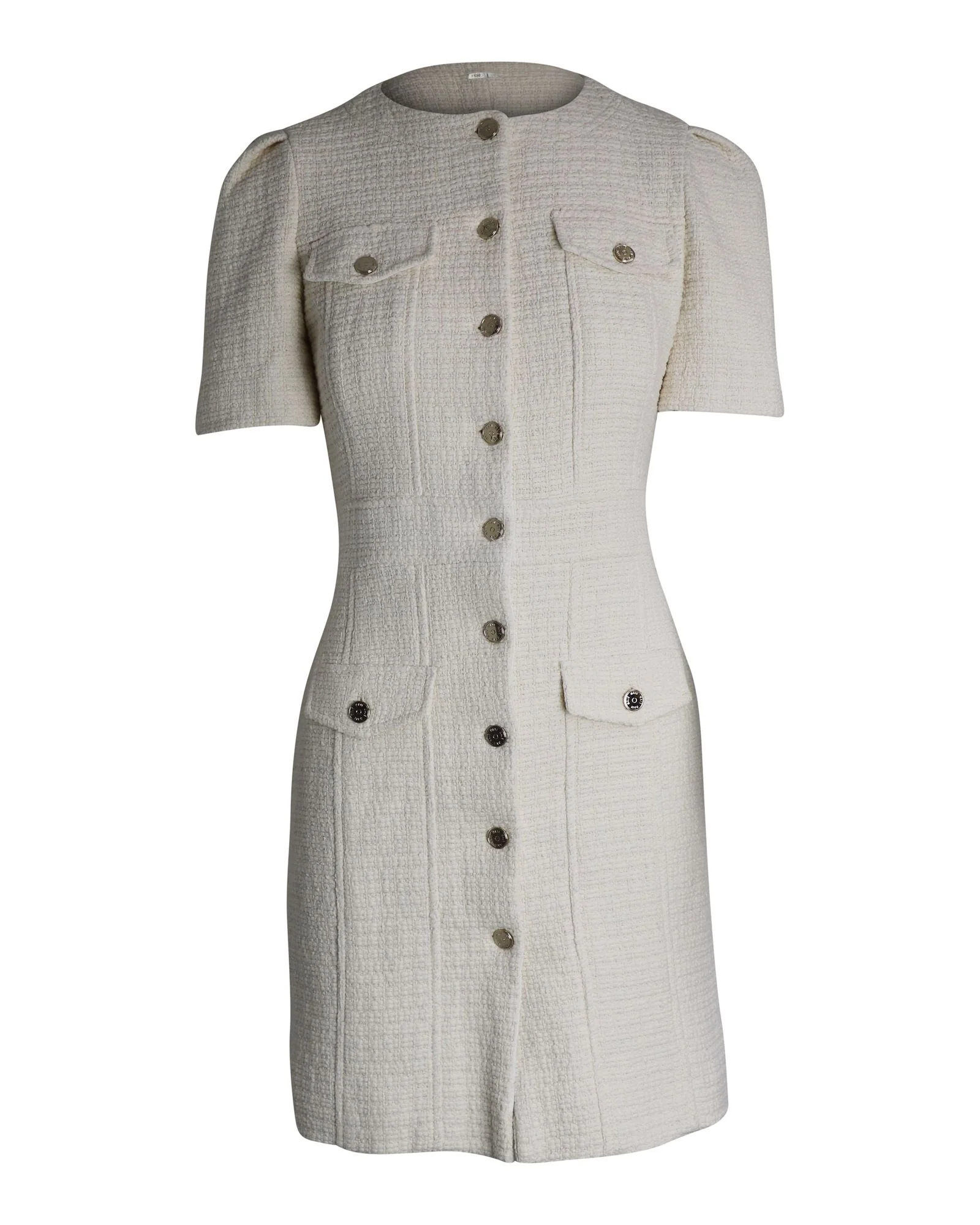 Women's Maje Rillio Bouclé Tweed Button-front Mini Dress in Cream Cotton