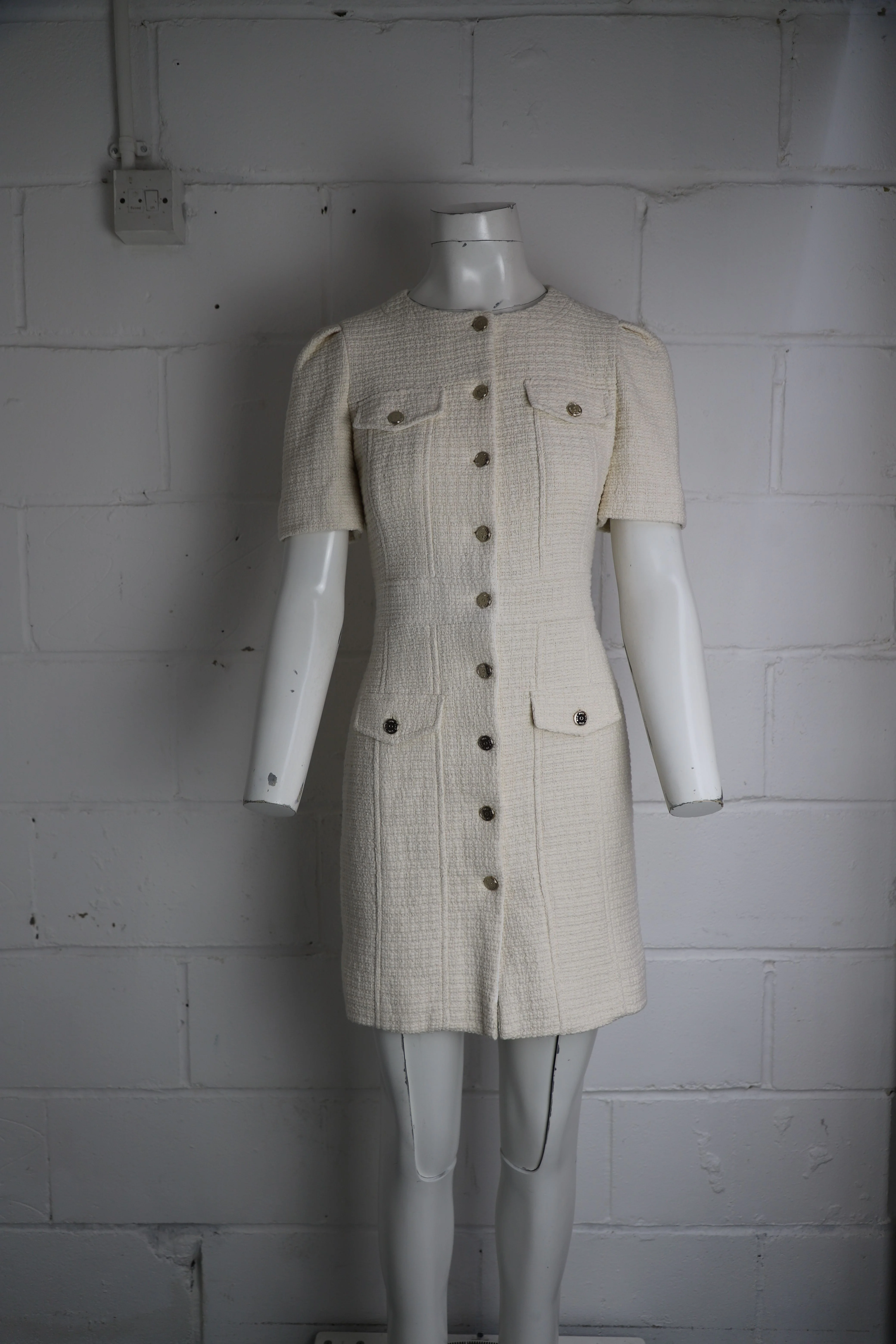 Women's Maje Rillio Bouclé Tweed Button-front Mini Dress in Cream Cotton - Image 10