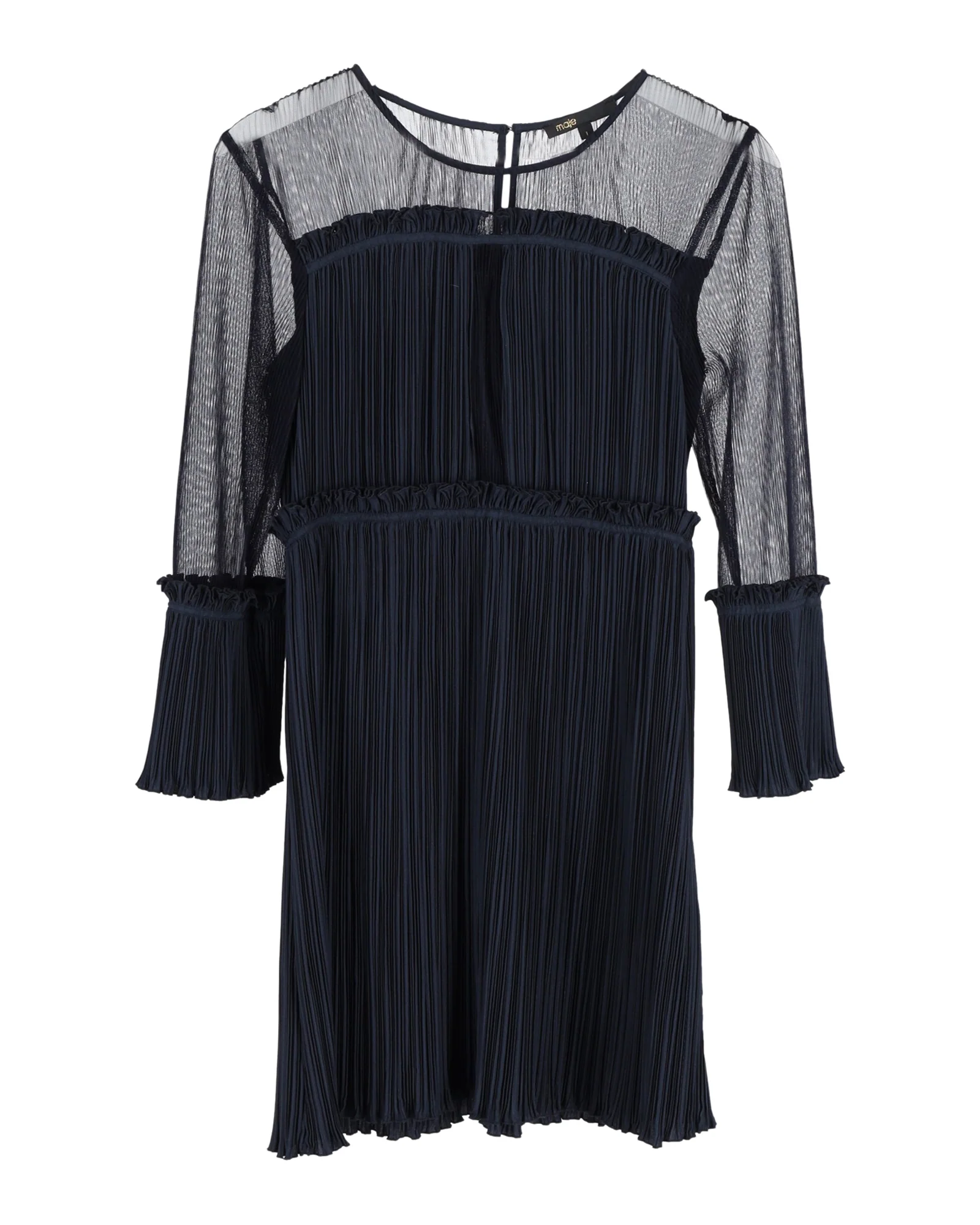 Women's Maje Sheer Sleeve Mini Dress in Blue Polyester