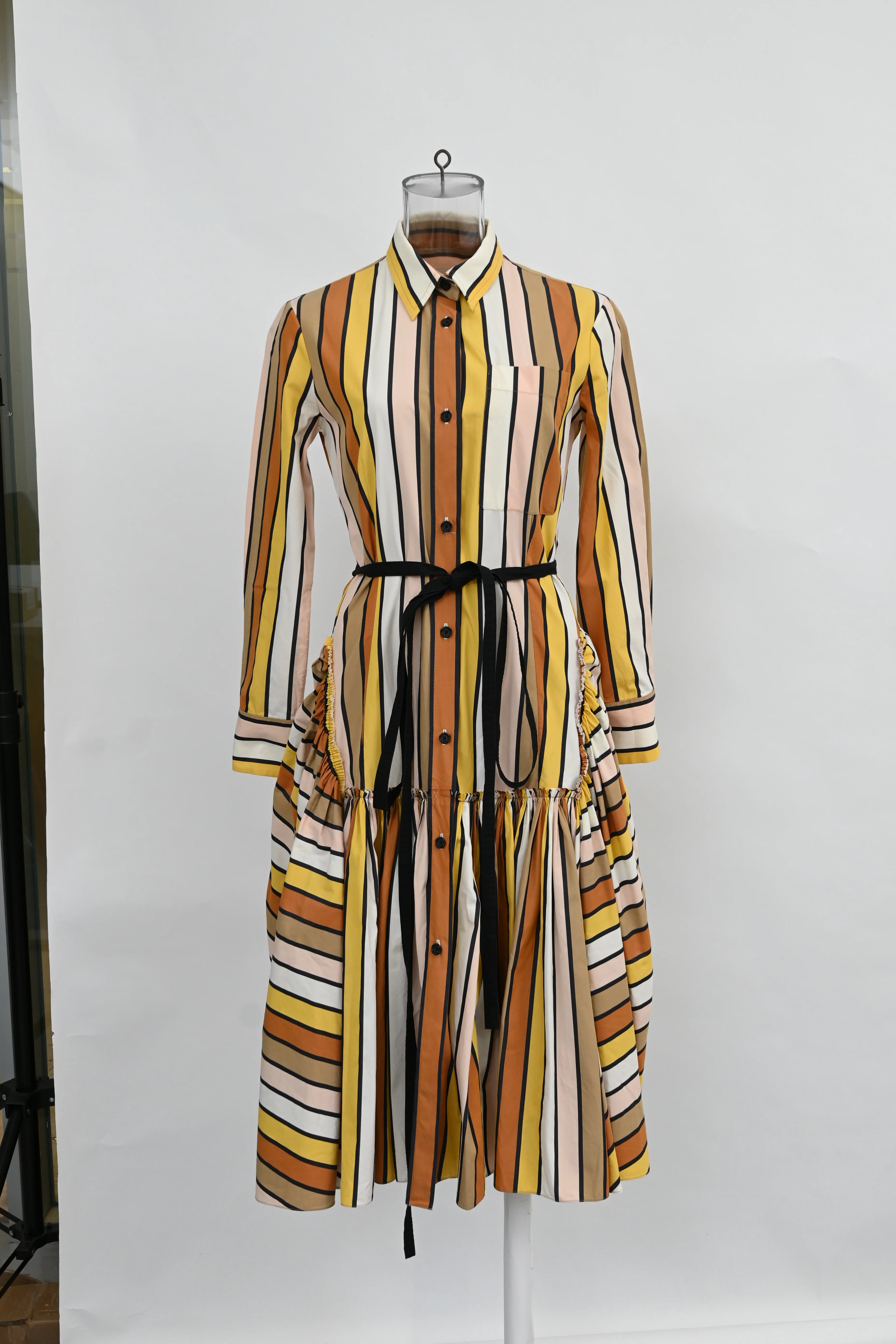 Women's Marni Striped Midi Shirt Dress in Multicolor Cotton - Image 6