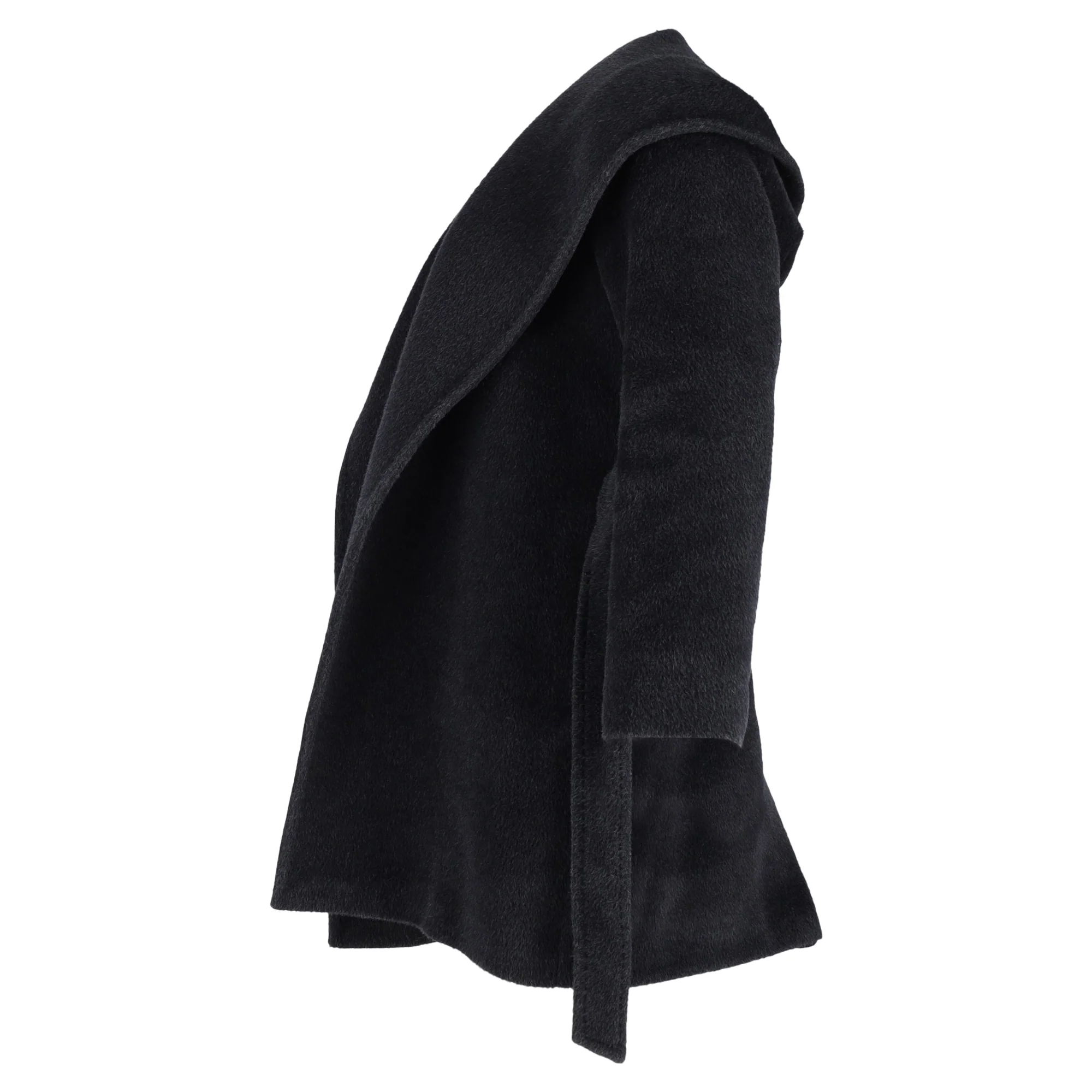 Women's Max Mara Hooded Coat with Belt in Black Wool - Image 2