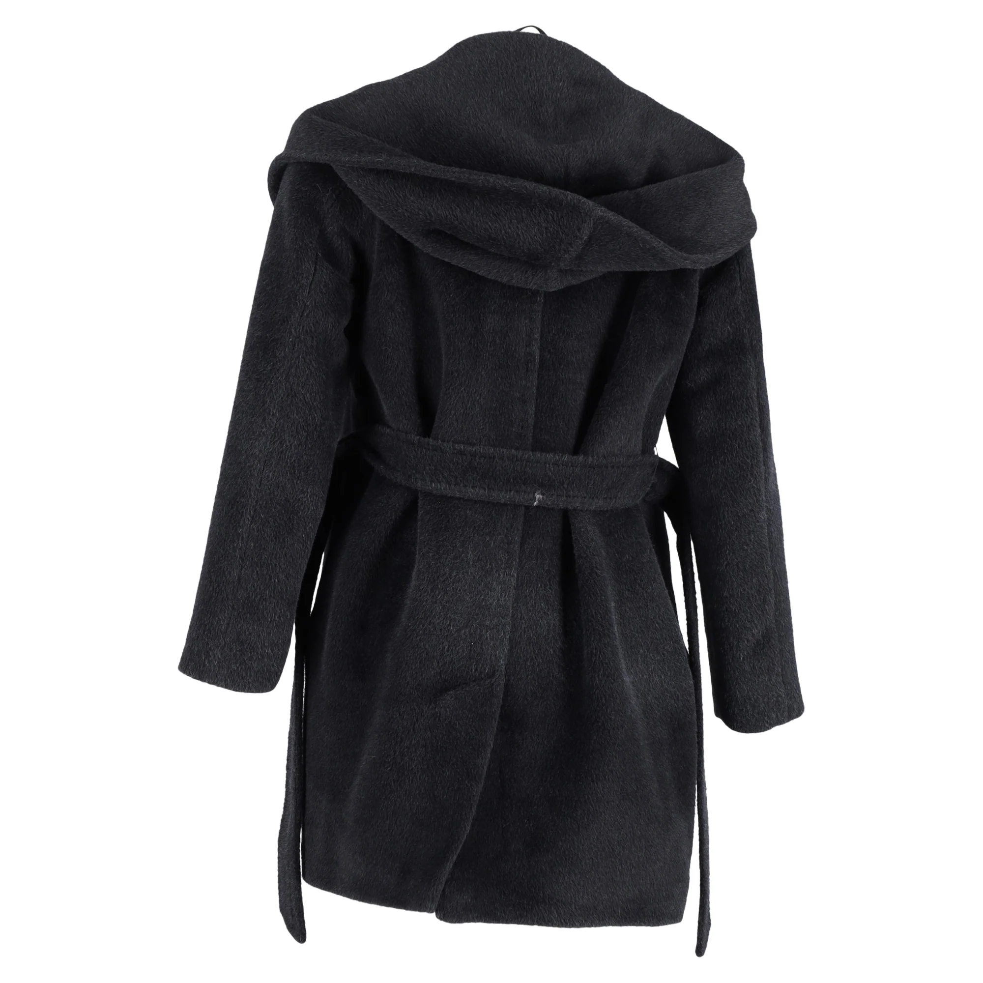 Women's Max Mara Hooded Coat with Belt in Black Wool - Image 3