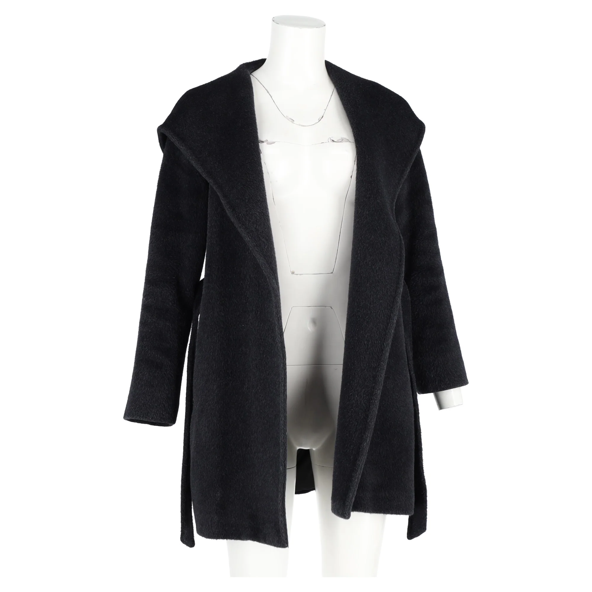 Women's Max Mara Hooded Coat with Belt in Black Wool - Image 4