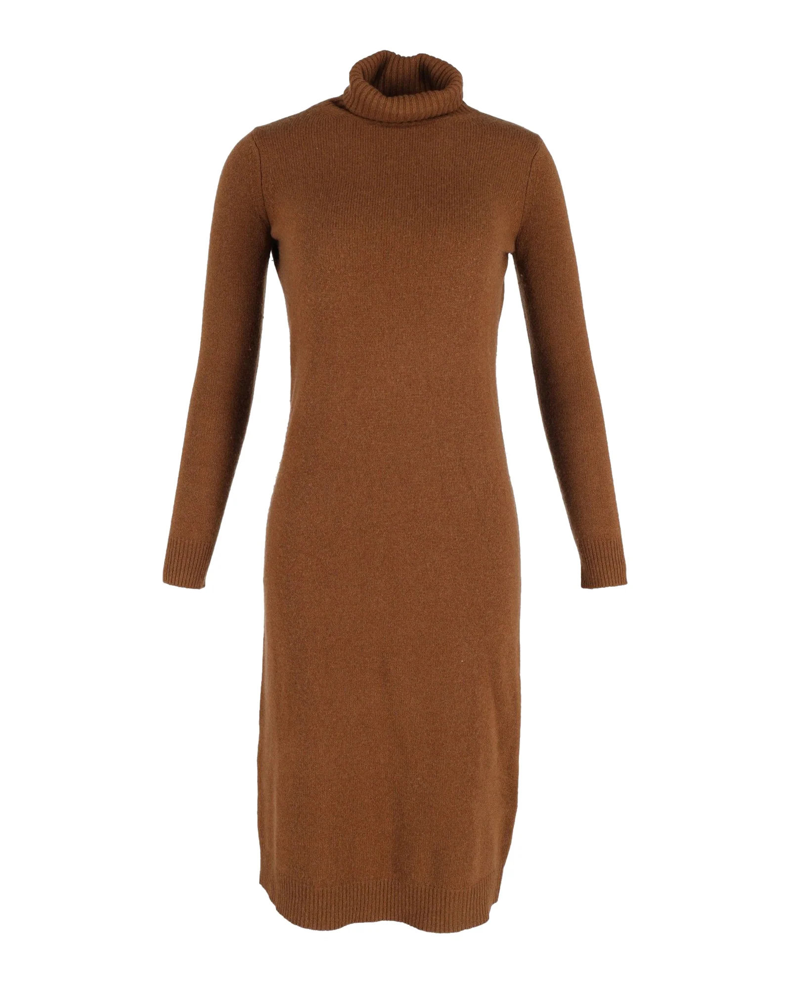 Women's Max Mara Knitted Turtleneck Dress in Brown Wool