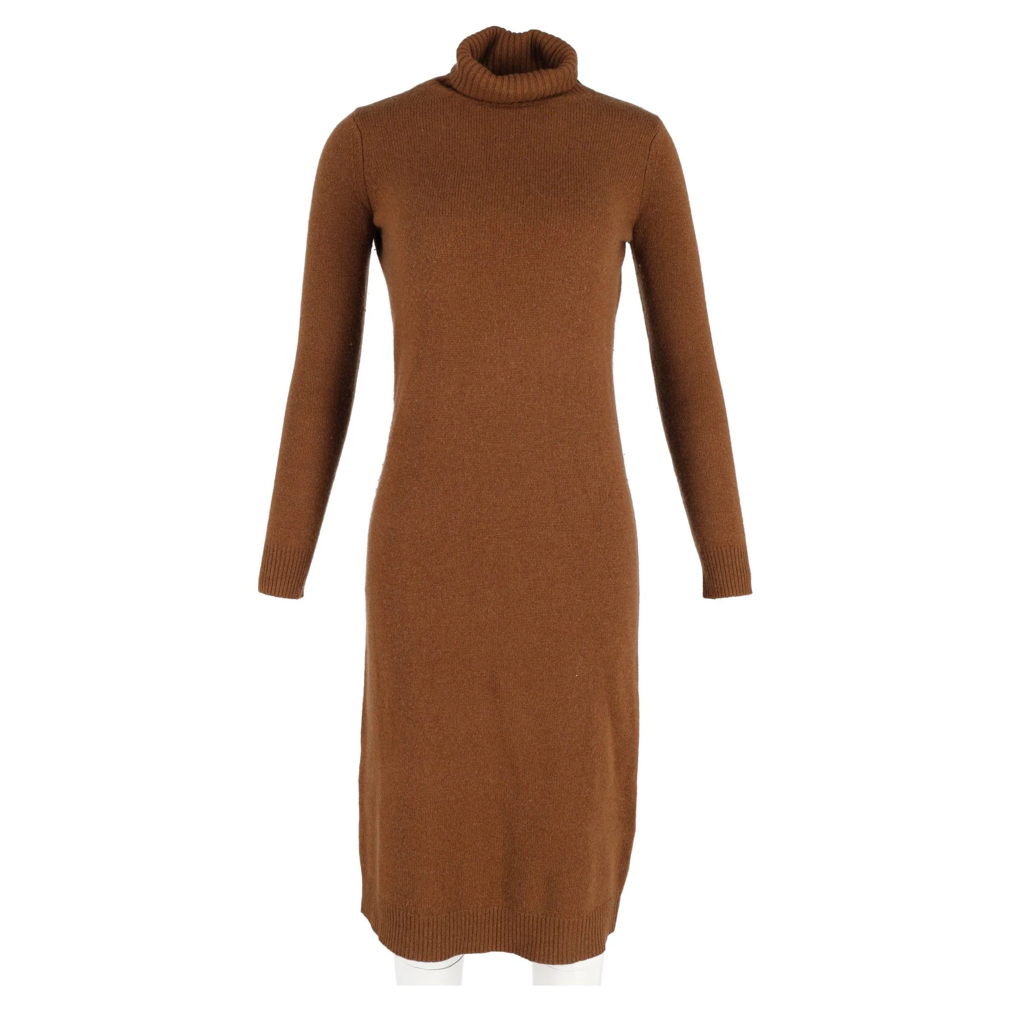 Women's Max Mara Knitted Turtleneck Dress in Brown Wool - Image 4