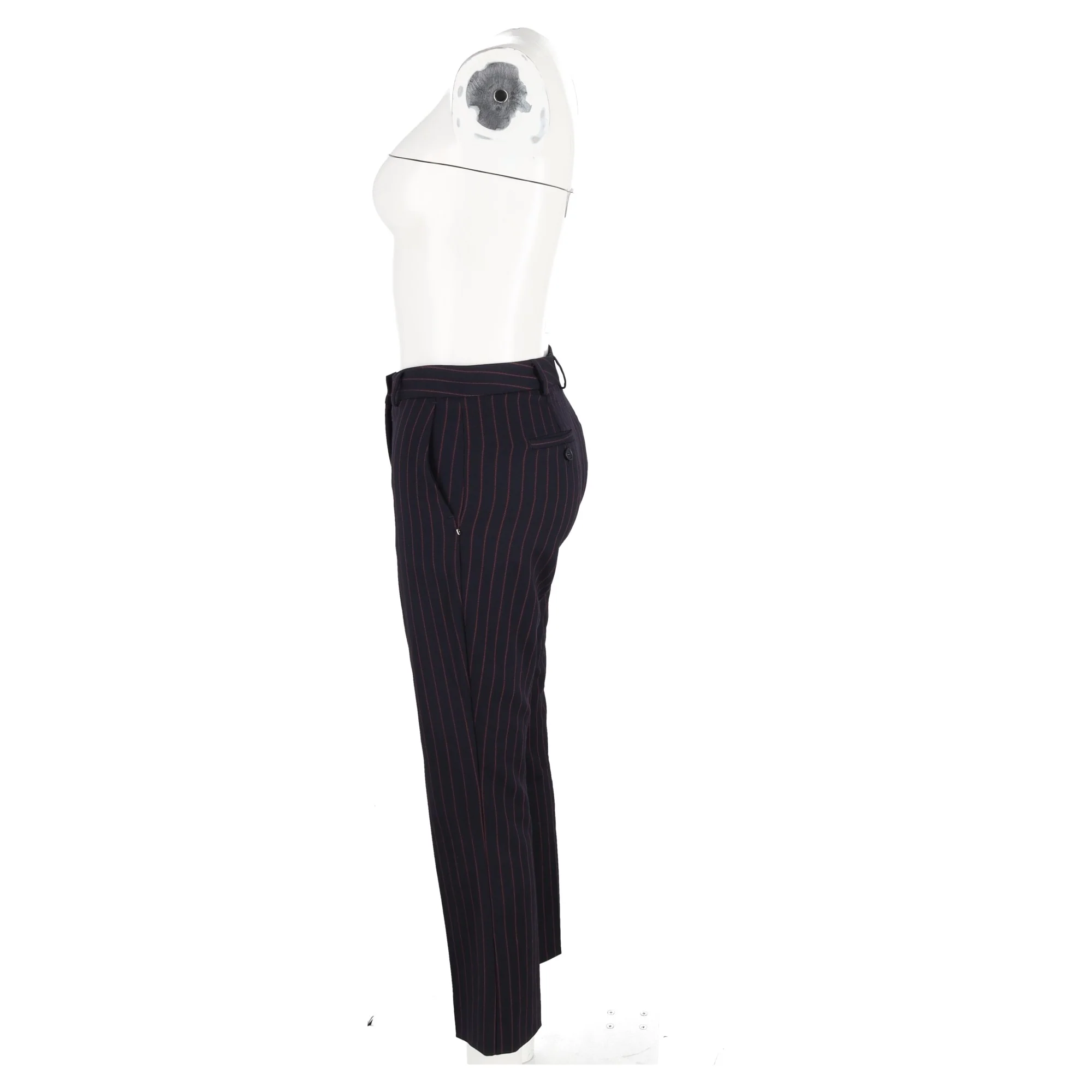 Women's Max Mara Pin Stripe High-Rise Straight-Leg Trousers in Navy Blue Wool - Image 5