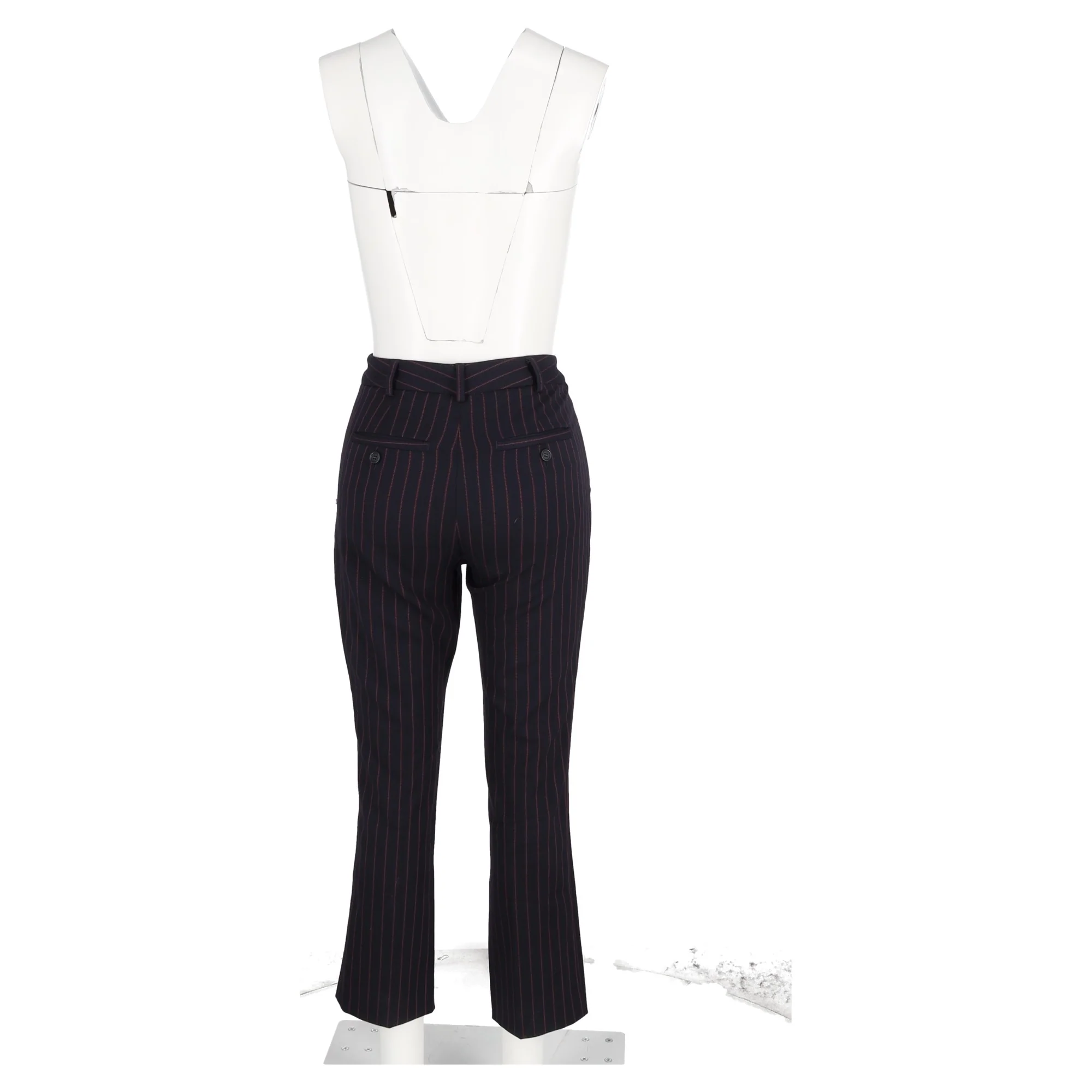 Women's Max Mara Pin Stripe High-Rise Straight-Leg Trousers in Navy Blue Wool - Image 6