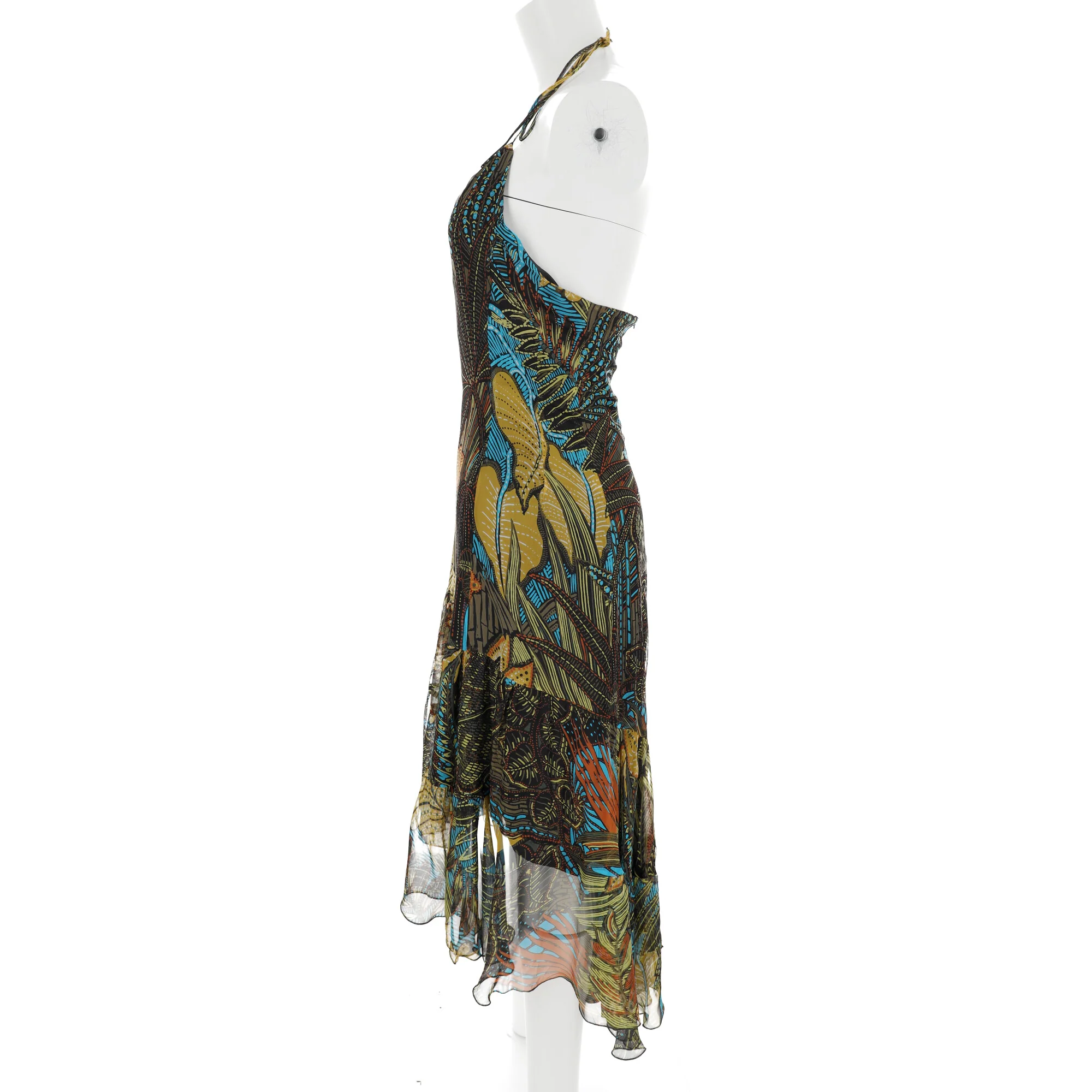 Women's Max Mara Printed Halter Midi Dress in Green Silk - Image 10