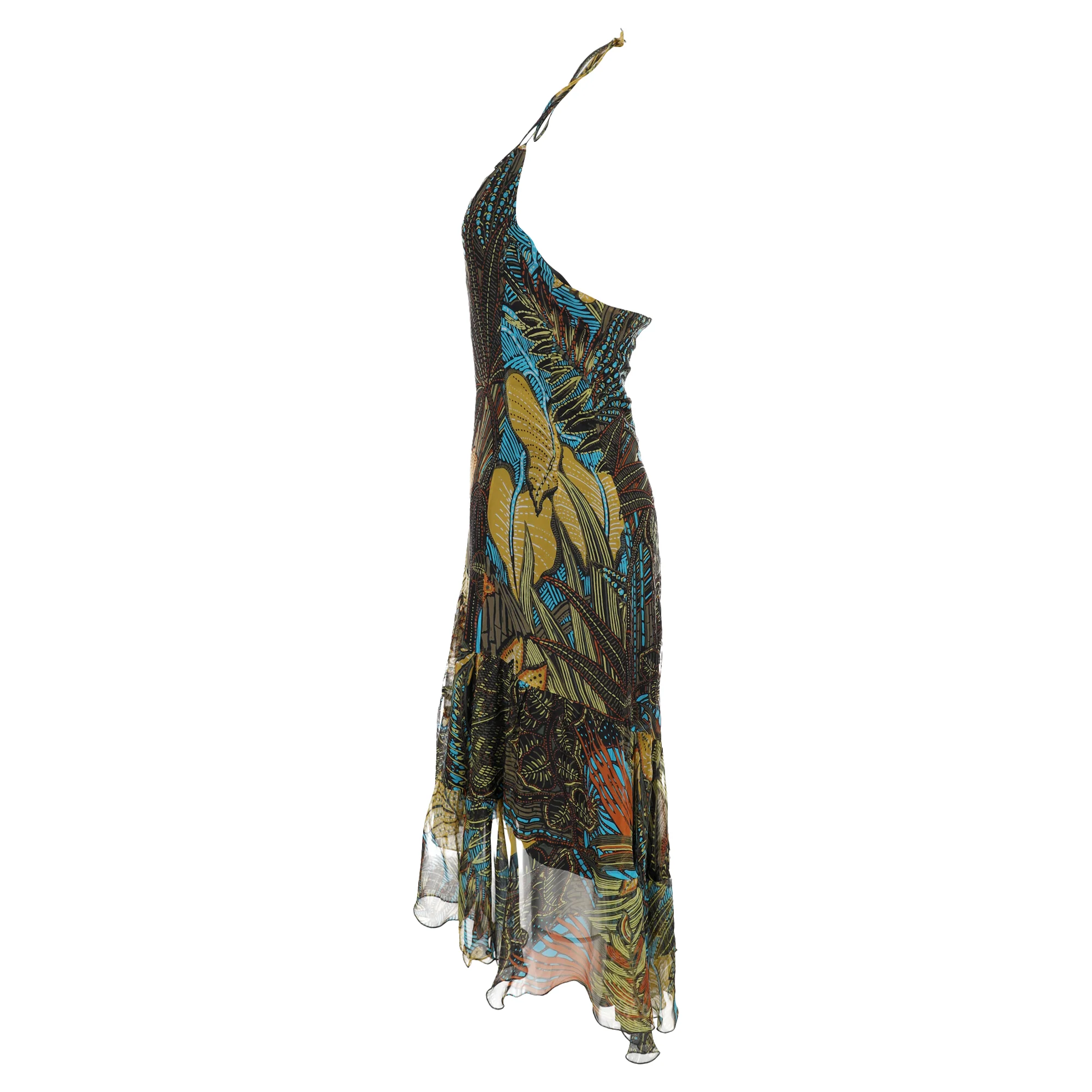 Women's Max Mara Printed Halter Midi Dress in Green Silk - Image 2