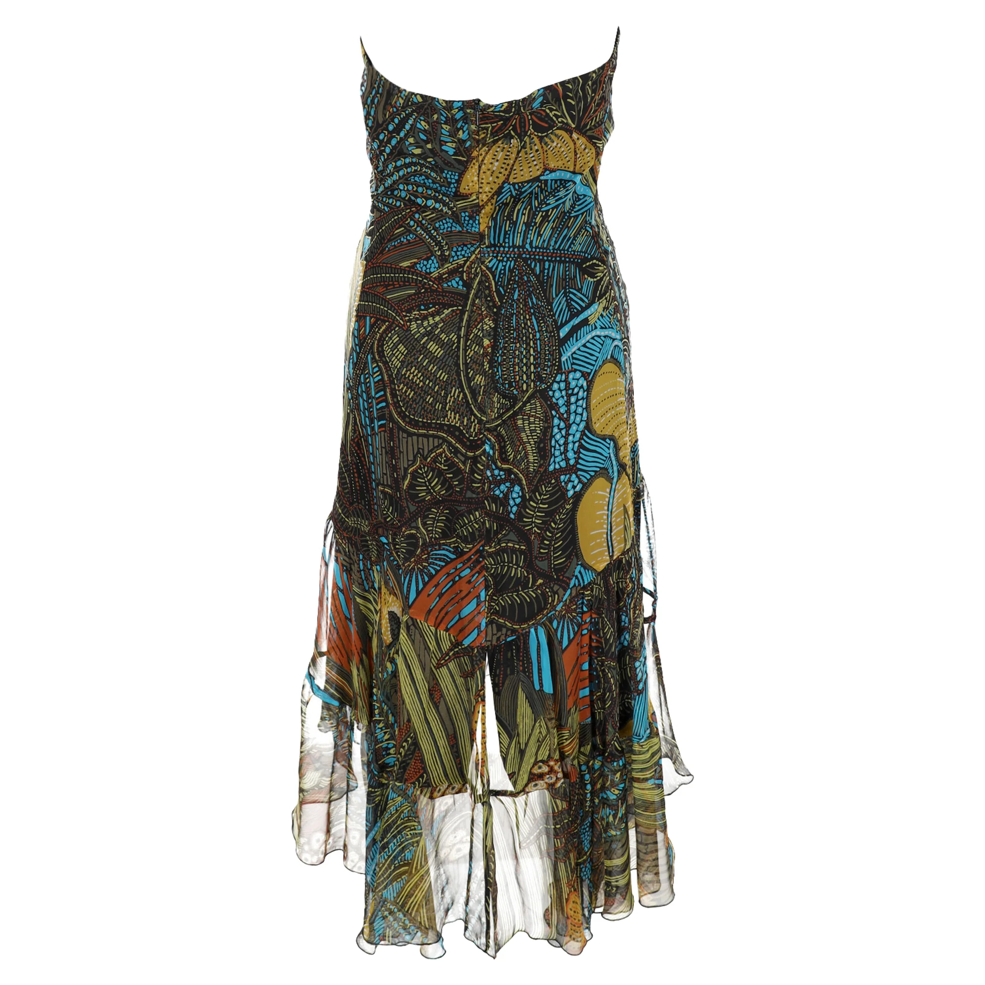 Women's Max Mara Printed Halter Midi Dress in Green Silk - Image 3