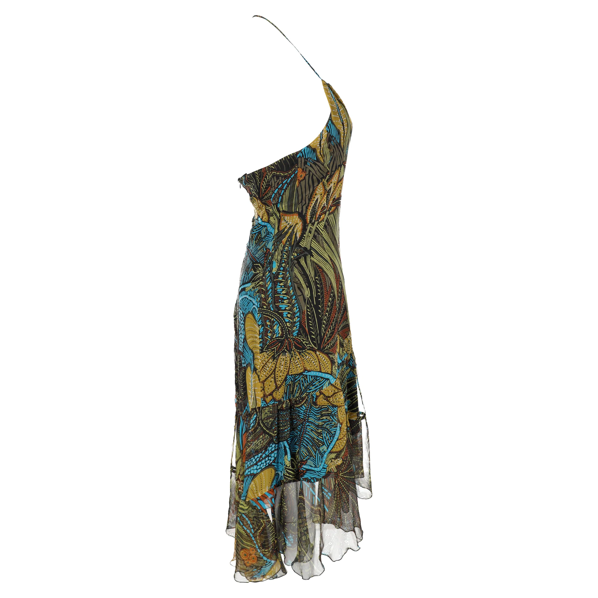 Women's Max Mara Printed Halter Midi Dress in Green Silk - Image 4