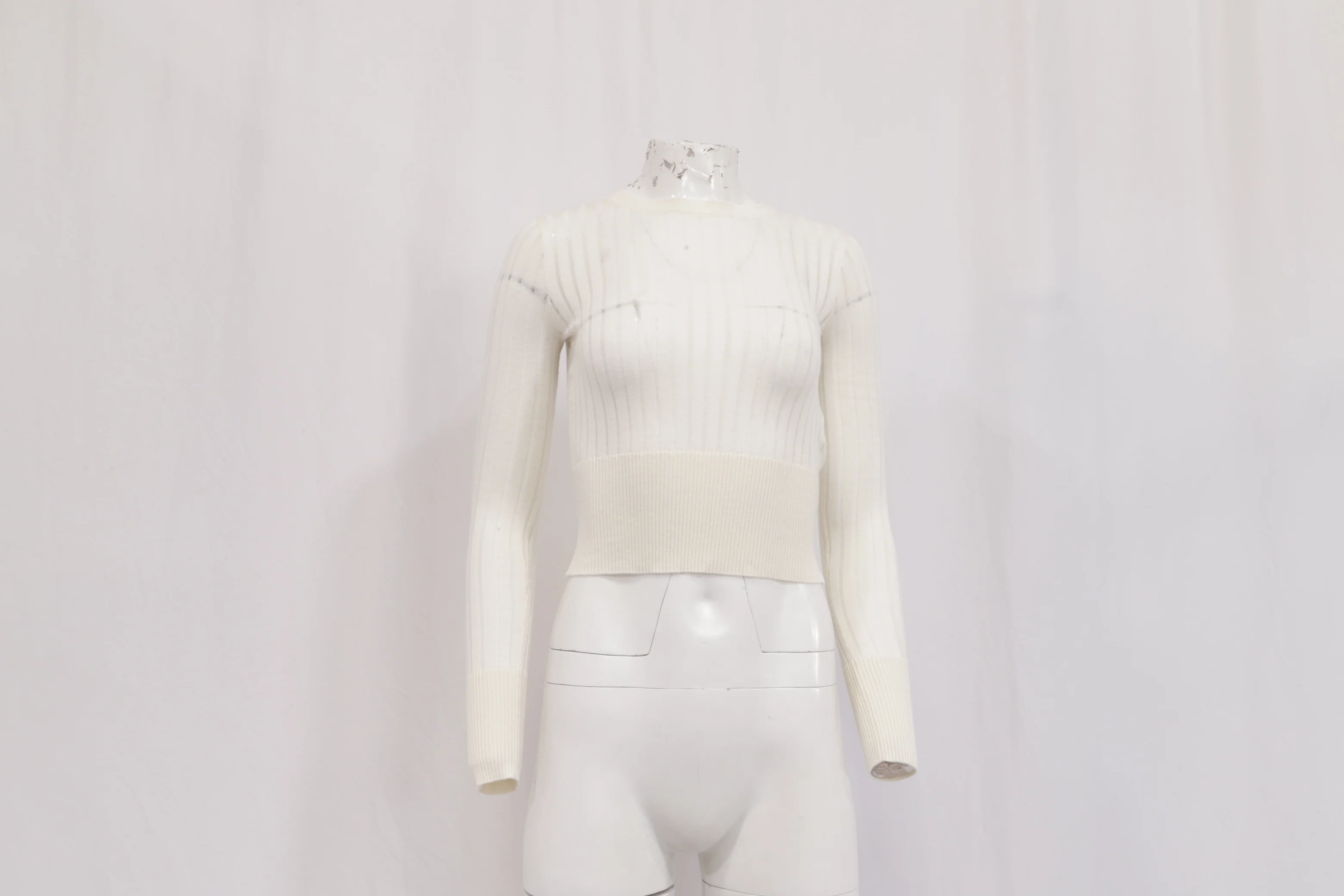 Women's Max Mara Studio Ribbed-Knit Cropped Sweater in White Silk - Image 9
