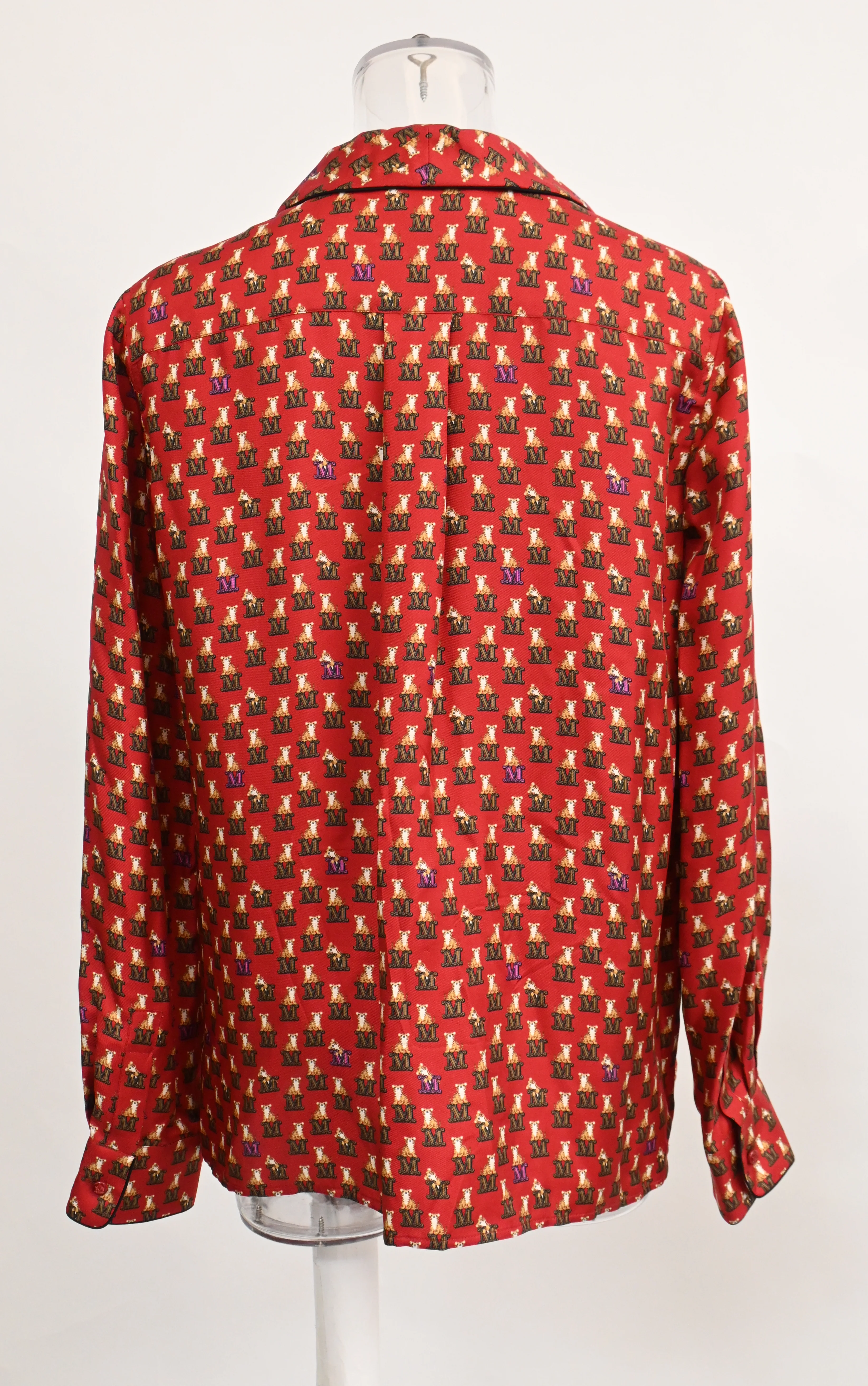 Women's Max Mara Tiger-Print Button-Down Shirt in Burgundy Silk - Image 8