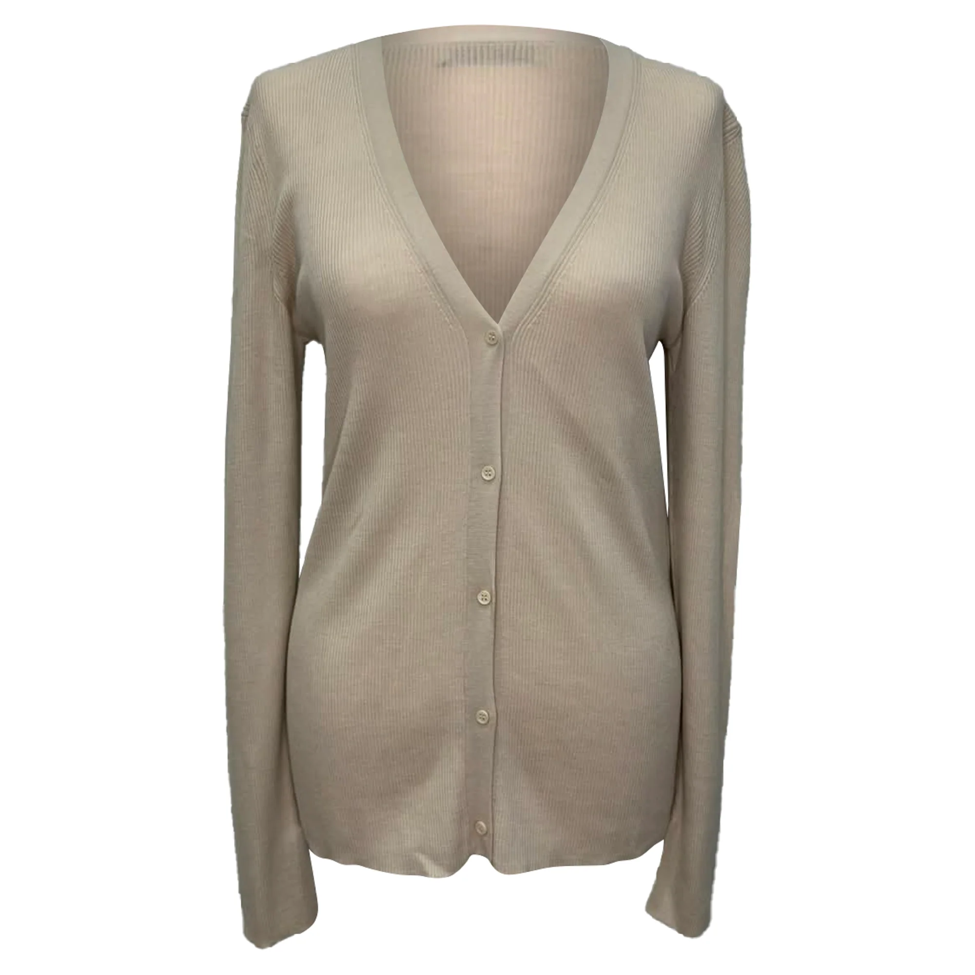 Women's Max Mara V-Neck Cardigan in Beige Wool