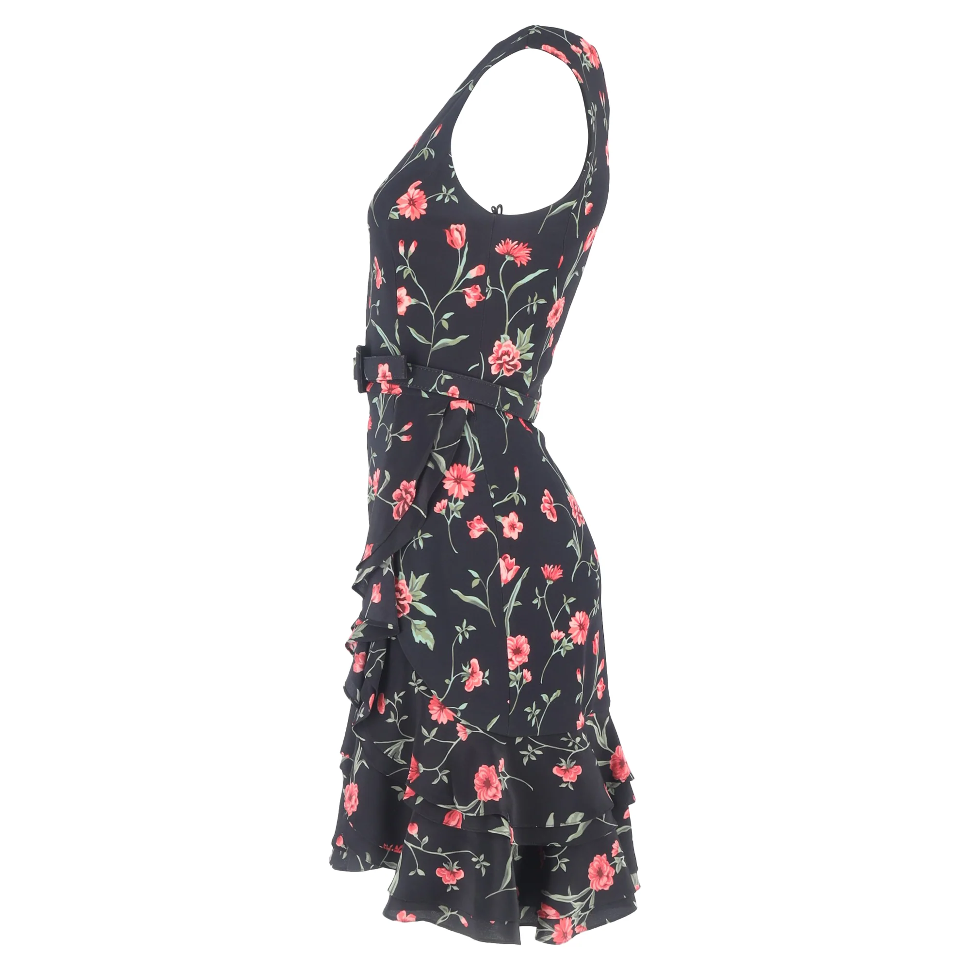 Women's Michael Kors Collection Floral-Print Belted Mini Dress in Multicolor Viscose - Image 2