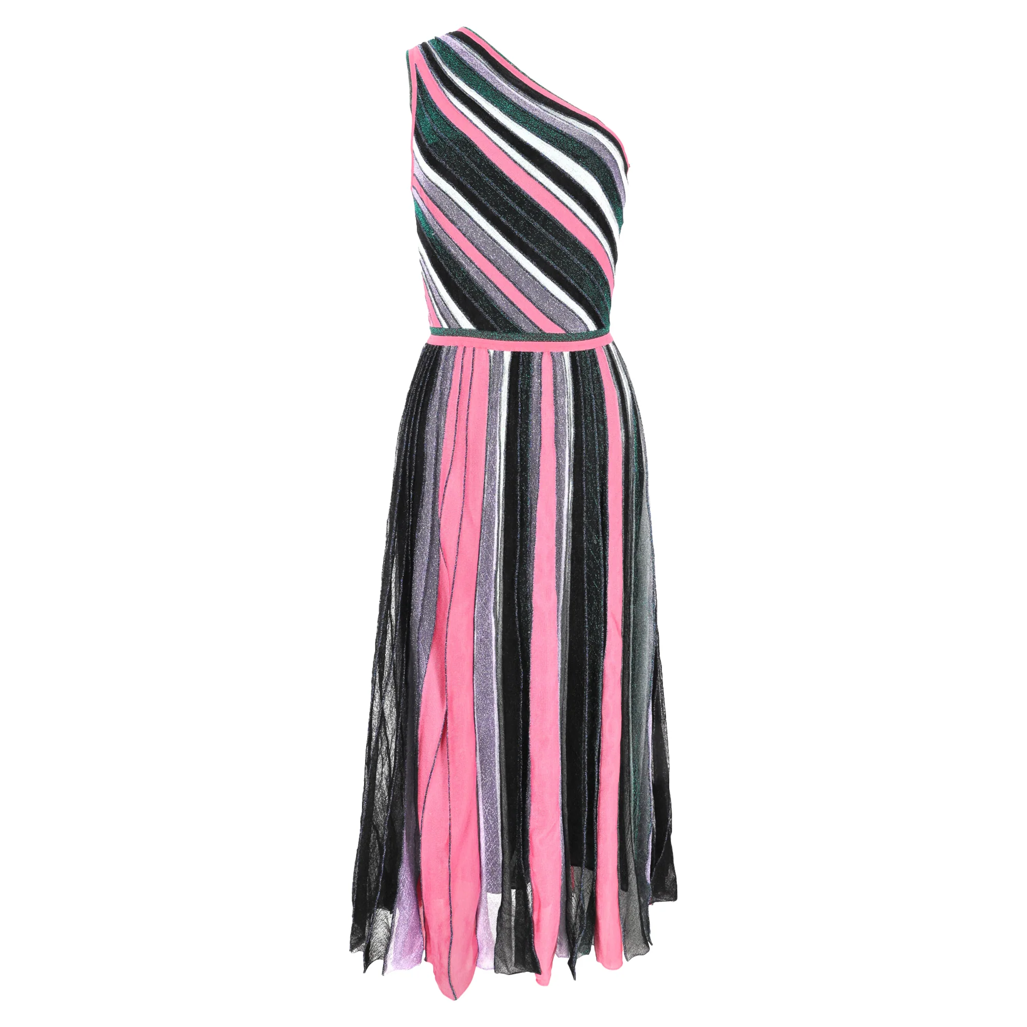 Women's Missoni Striped Lurex Knit One Shoulder Maxi Dress in Multicolor Rayon