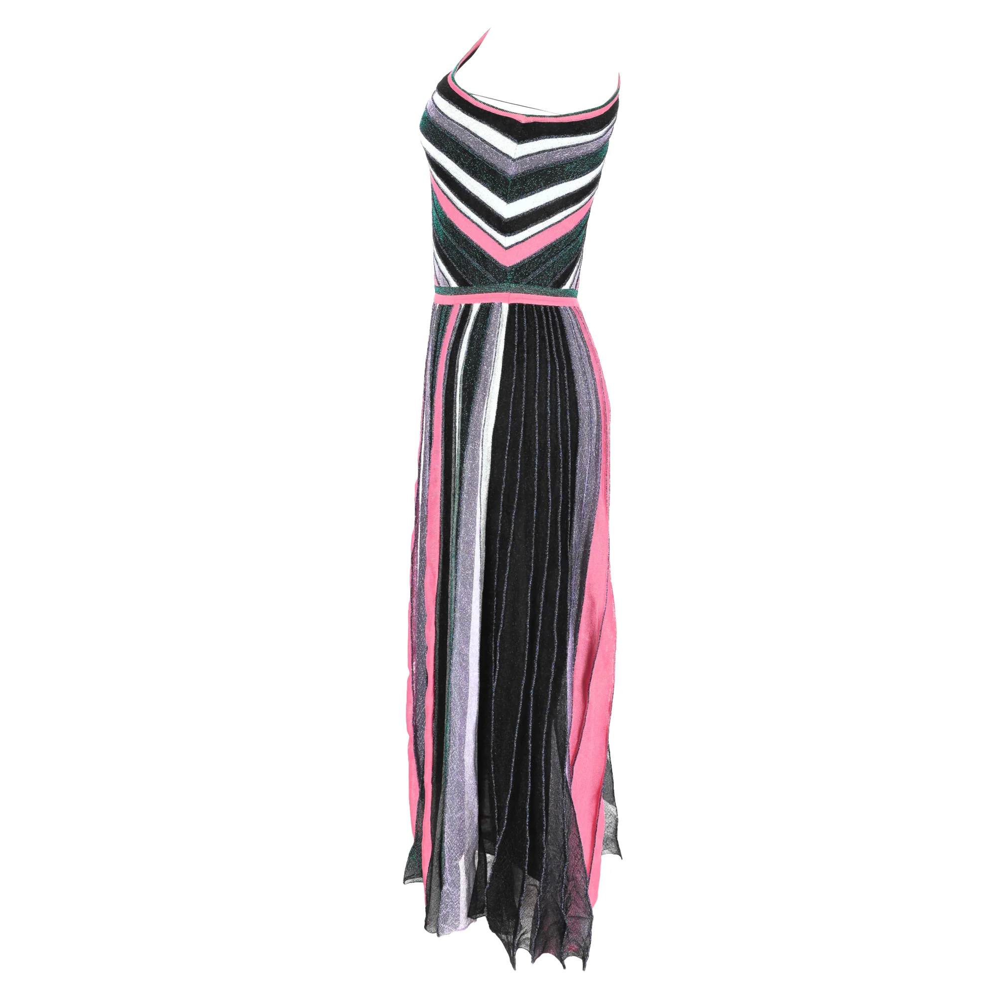 Women's Missoni Striped Lurex Knit One Shoulder Maxi Dress in Multicolor Rayon - Image 2