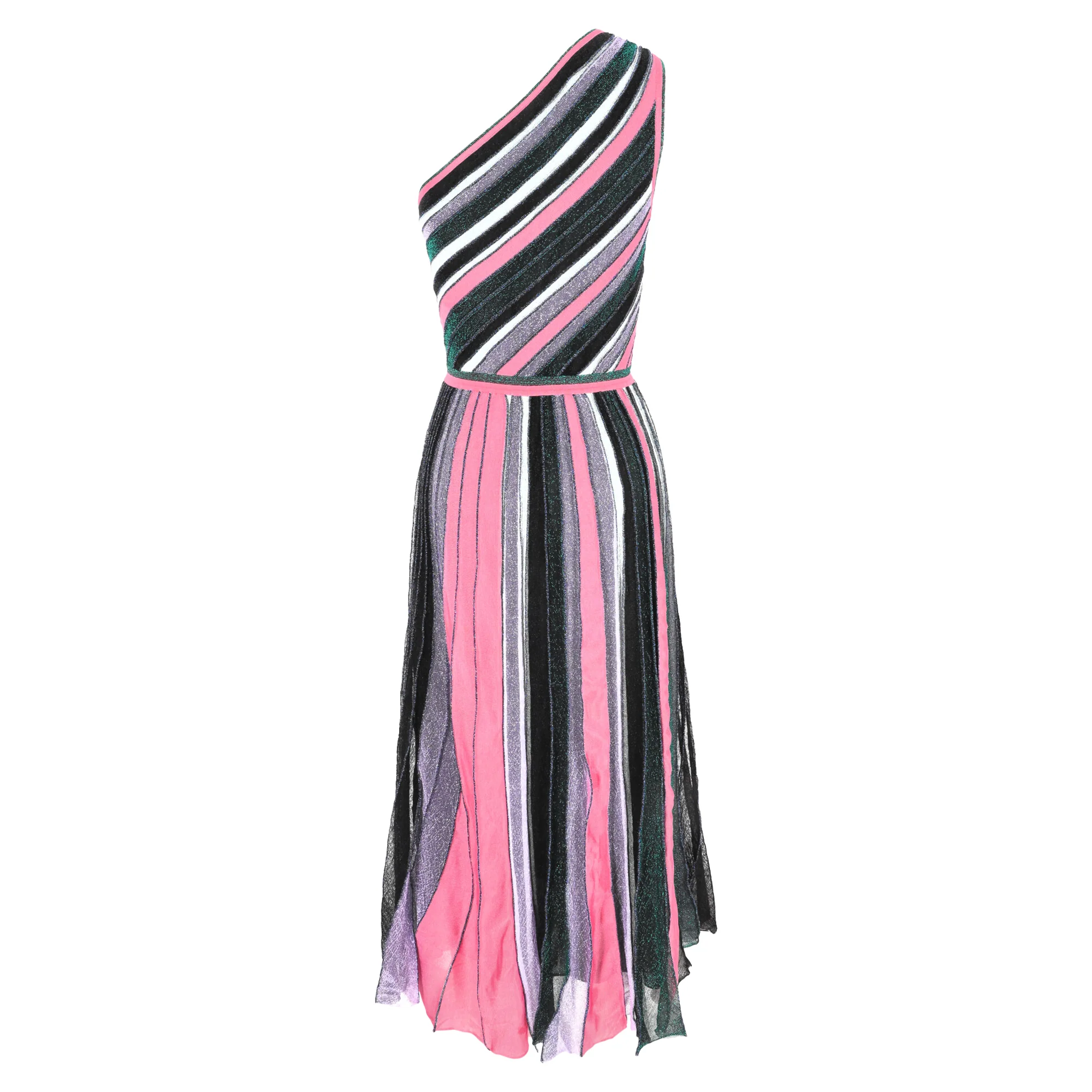 Women's Missoni Striped Lurex Knit One Shoulder Maxi Dress in Multicolor Rayon - Image 3