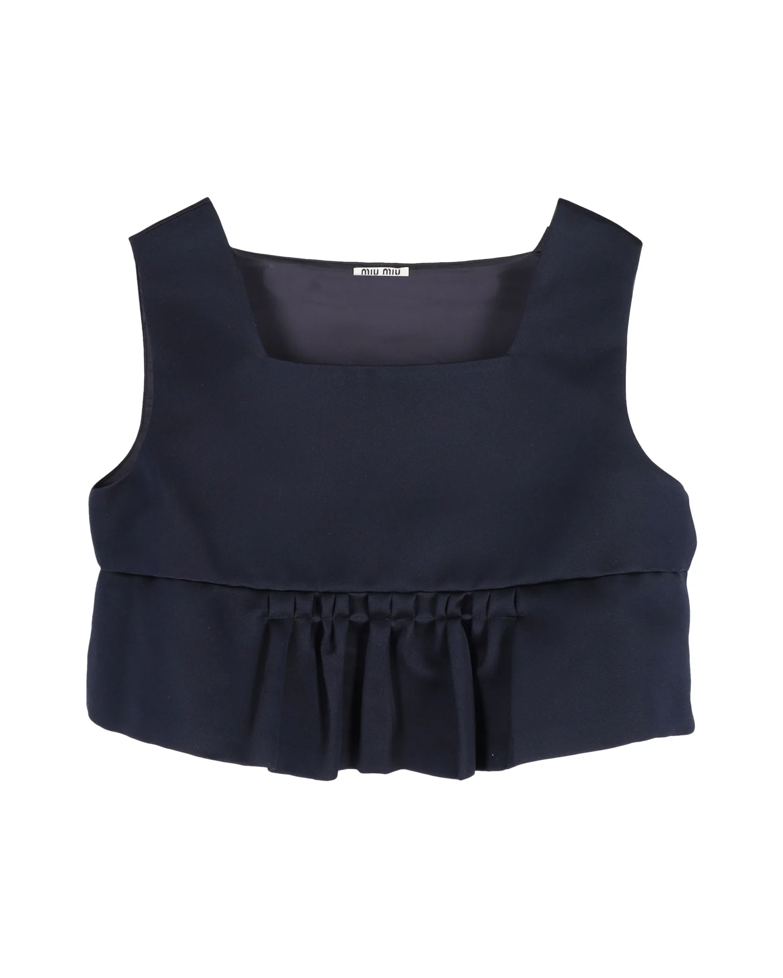 Women's Miu Miu Cropped Duchesse Peplum Top In Navy Blue Silk