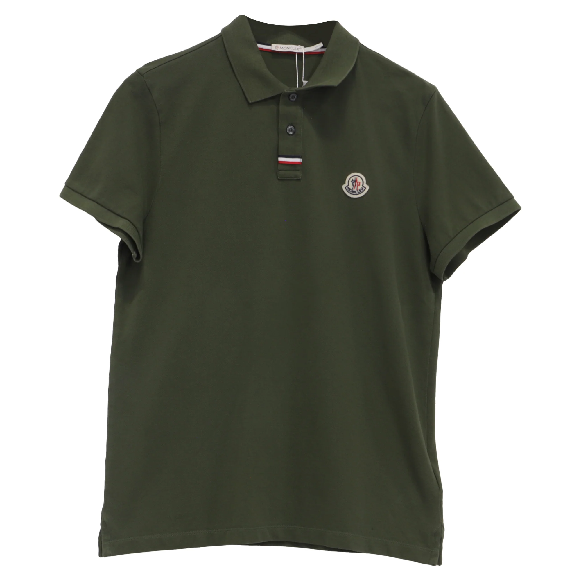 Men's Moncler Logo Patch Cotton Piquet Polo Shirt in Green Cotton