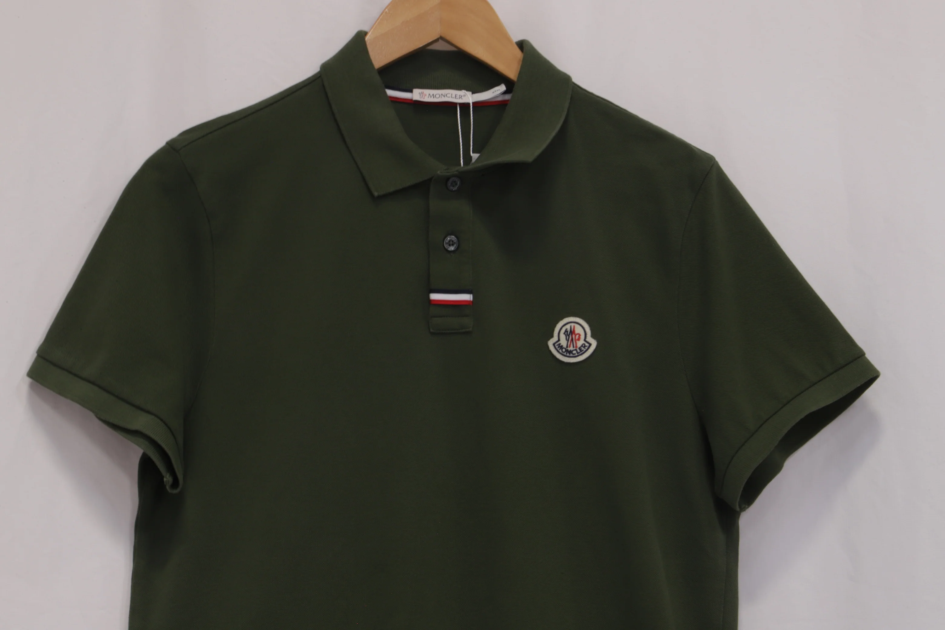 Men's Moncler Logo Patch Cotton Piquet Polo Shirt in Green Cotton - Image 10