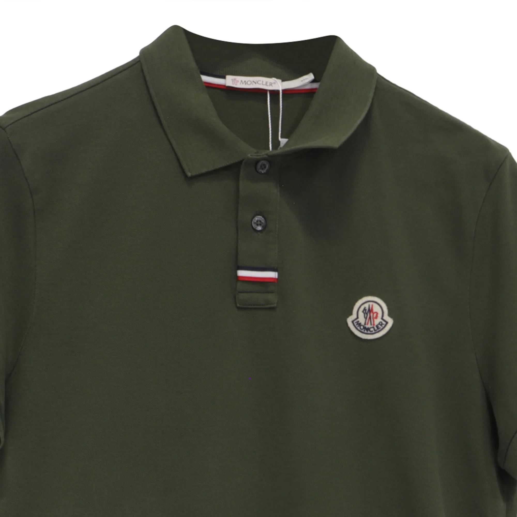 Men's Moncler Logo Patch Cotton Piquet Polo Shirt in Green Cotton - Image 2