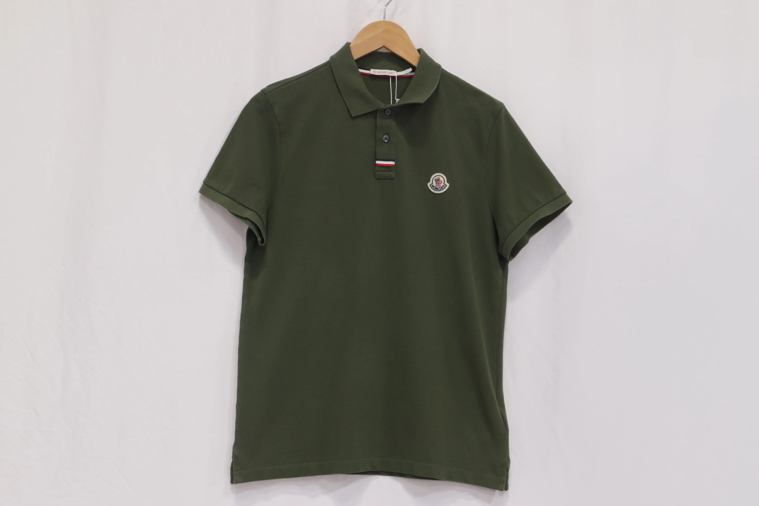 Men's Moncler Logo Patch Cotton Piquet Polo Shirt in Green Cotton - Image 9
