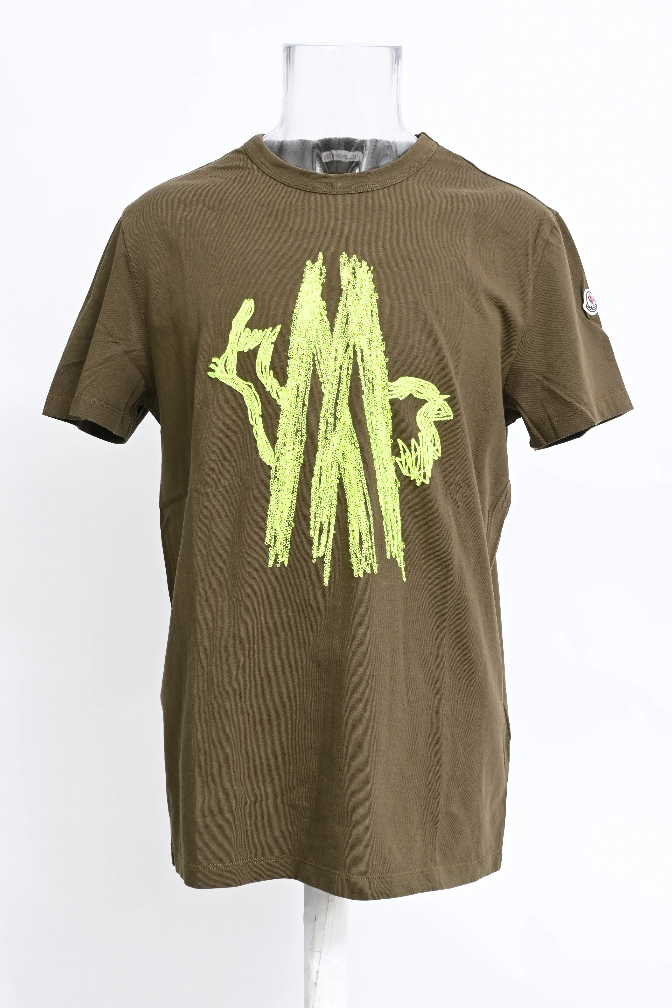 Men's Moncler Logo Tshirt in Green Cotton - Image 10