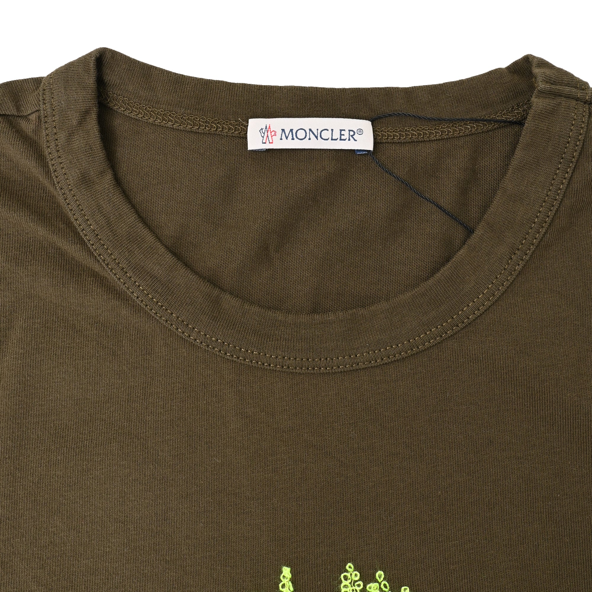 Men's Moncler Logo Tshirt in Green Cotton - Image 9