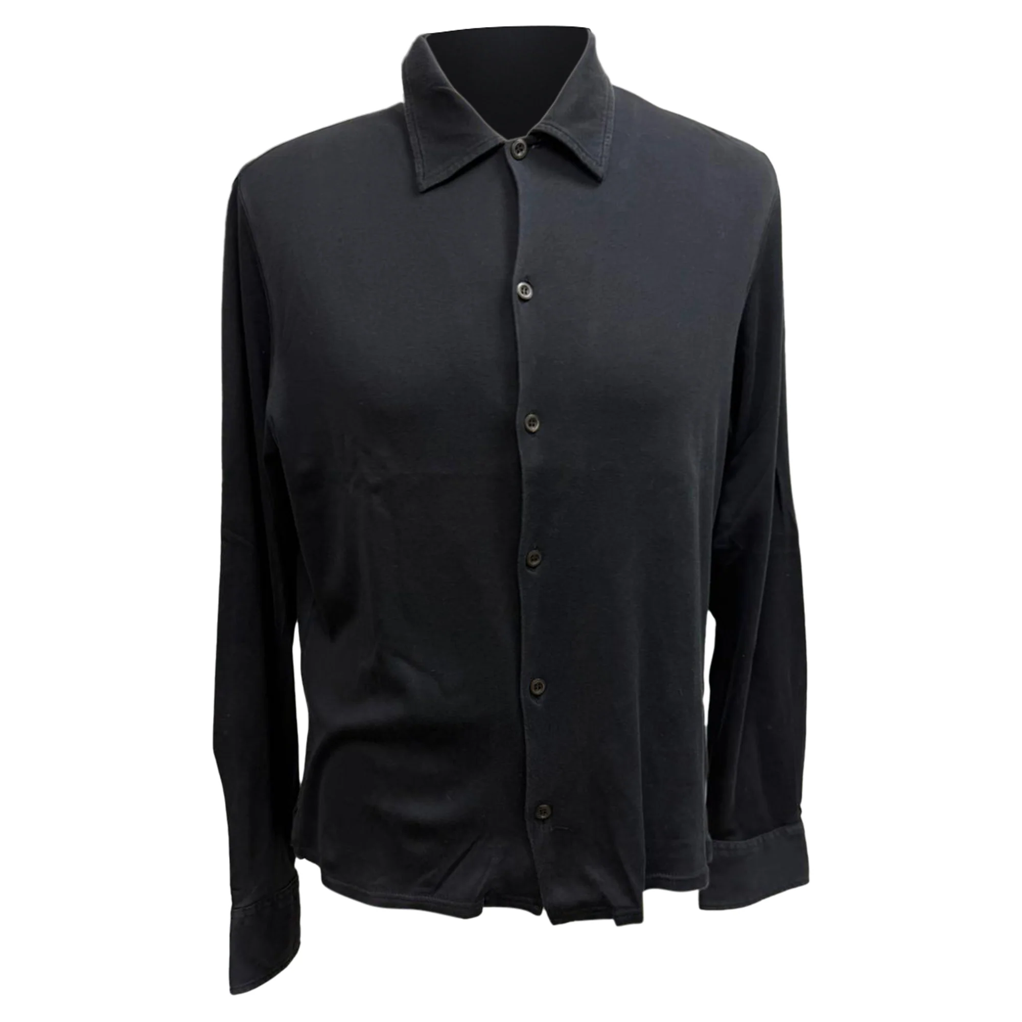 Men's Prada Button-Down Long Sleeve Shirt in Black Cotton