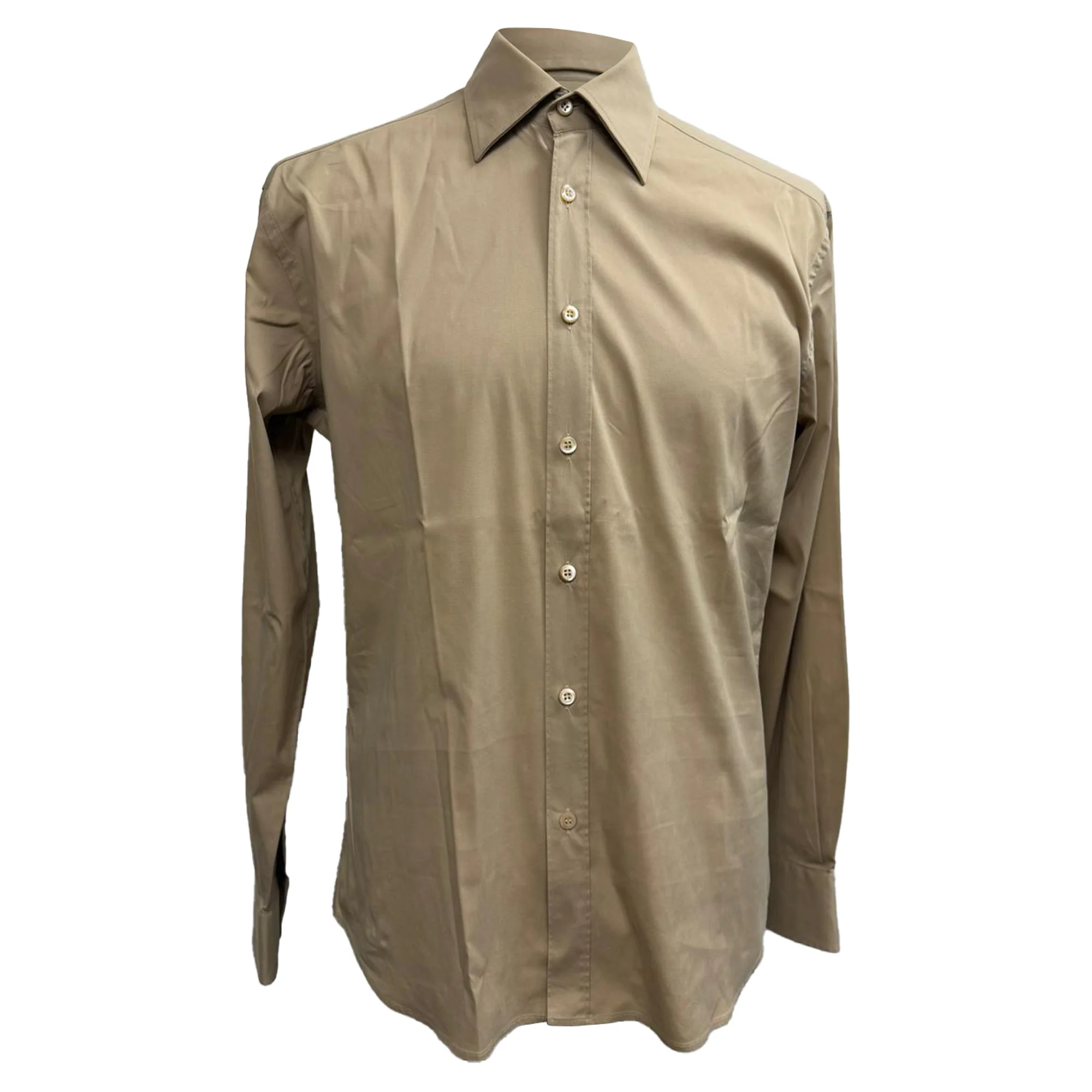 Men's Prada Button-Down Short Long Sleeve Shirt in Beige Cotton