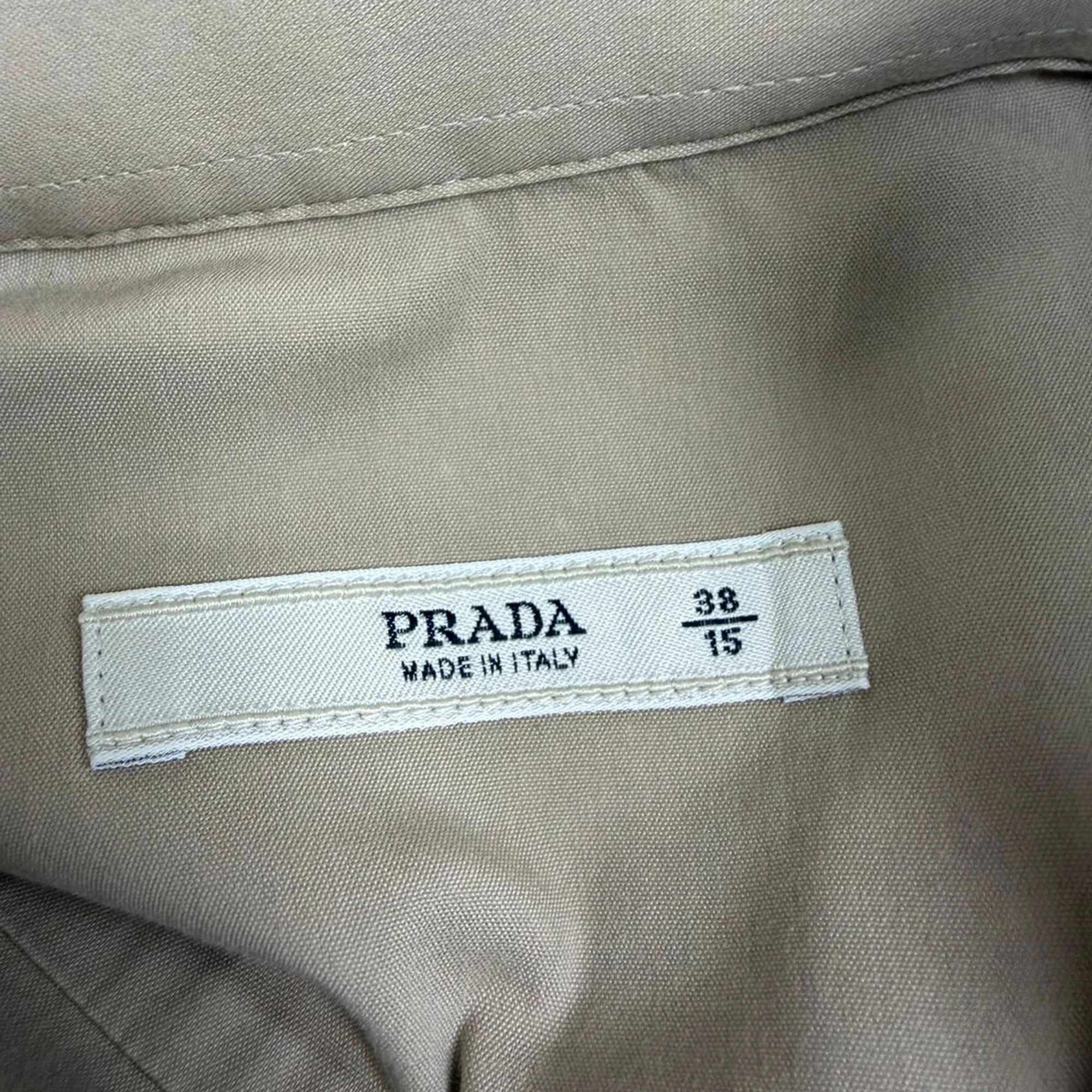 Men's Prada Button-Down Short Long Sleeve Shirt in Beige Cotton - Image 4