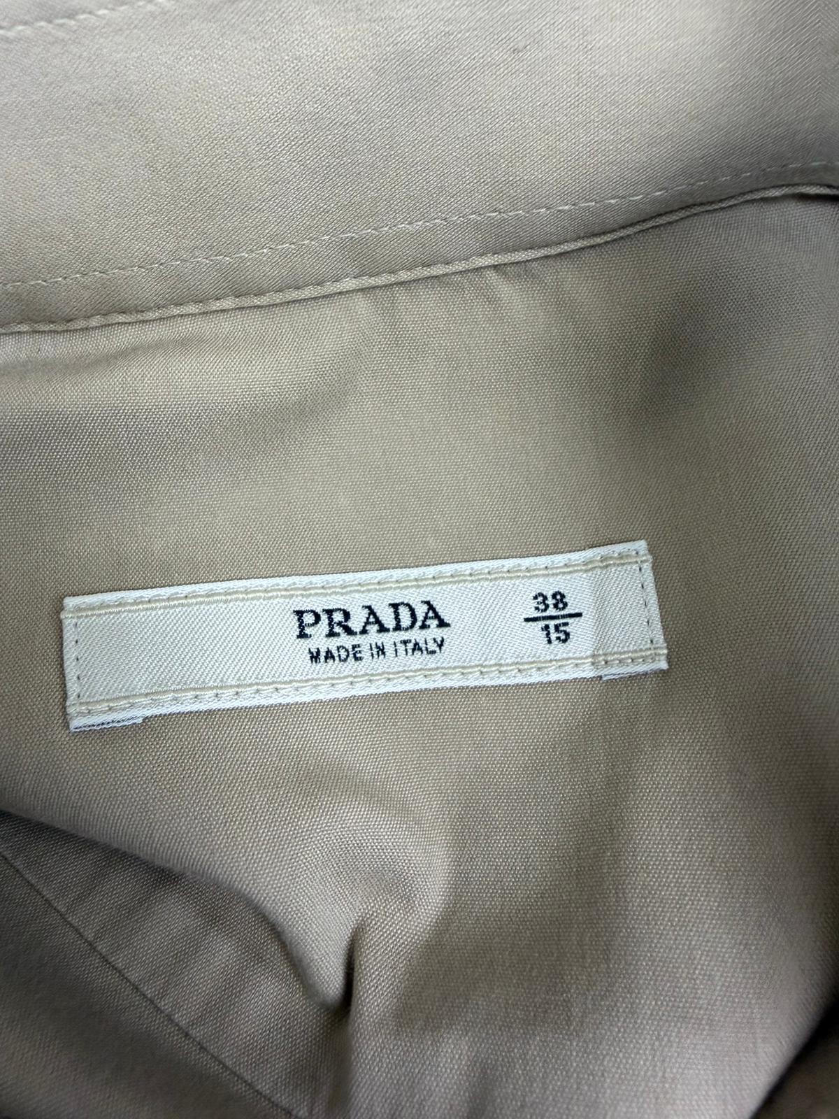 Men's Prada Button-Down Short Long Sleeve Shirt in Beige Cotton - Image 9