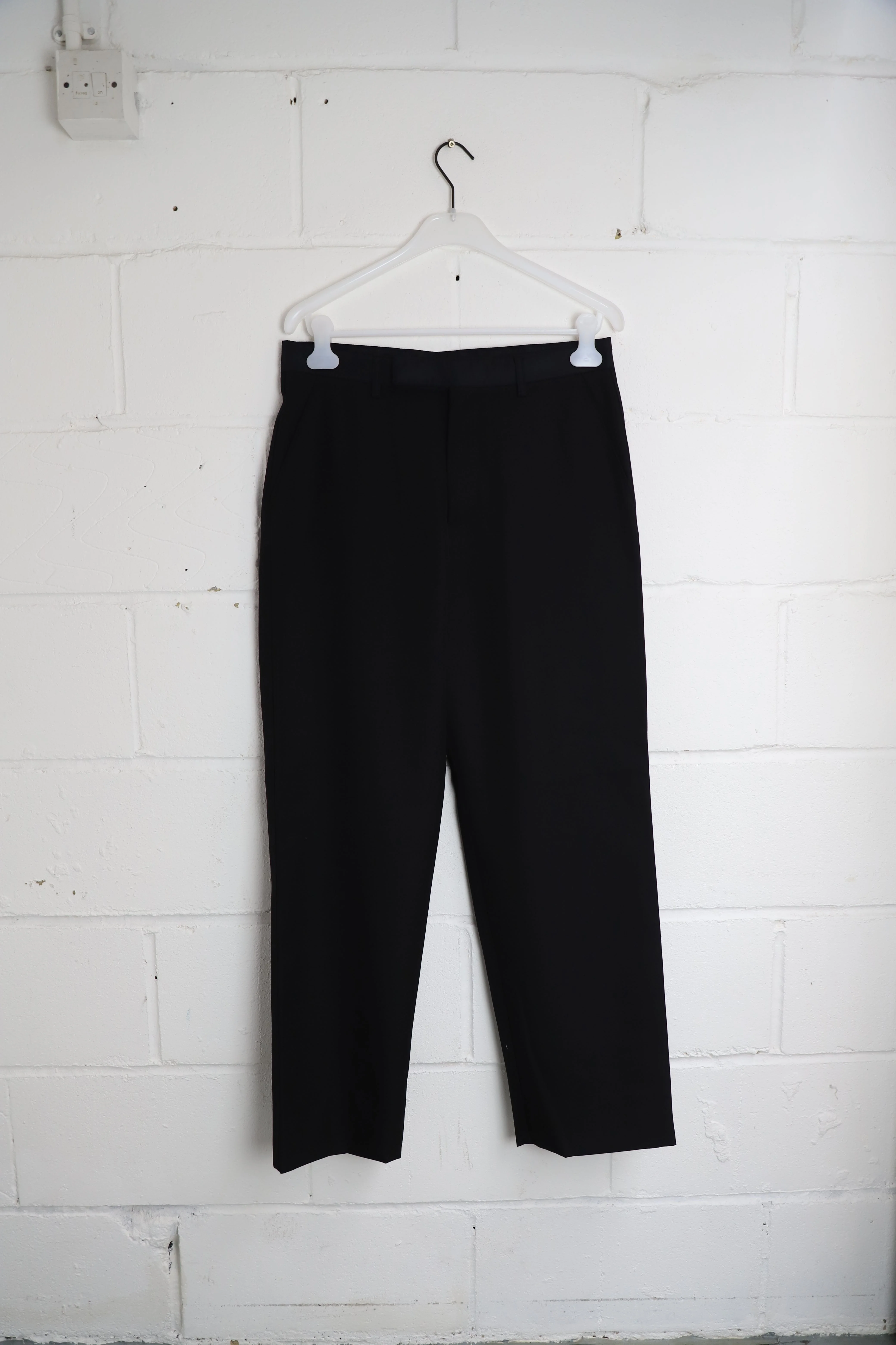 Men's Prada Triangle Logo Trousers in Black Wool - Image 7