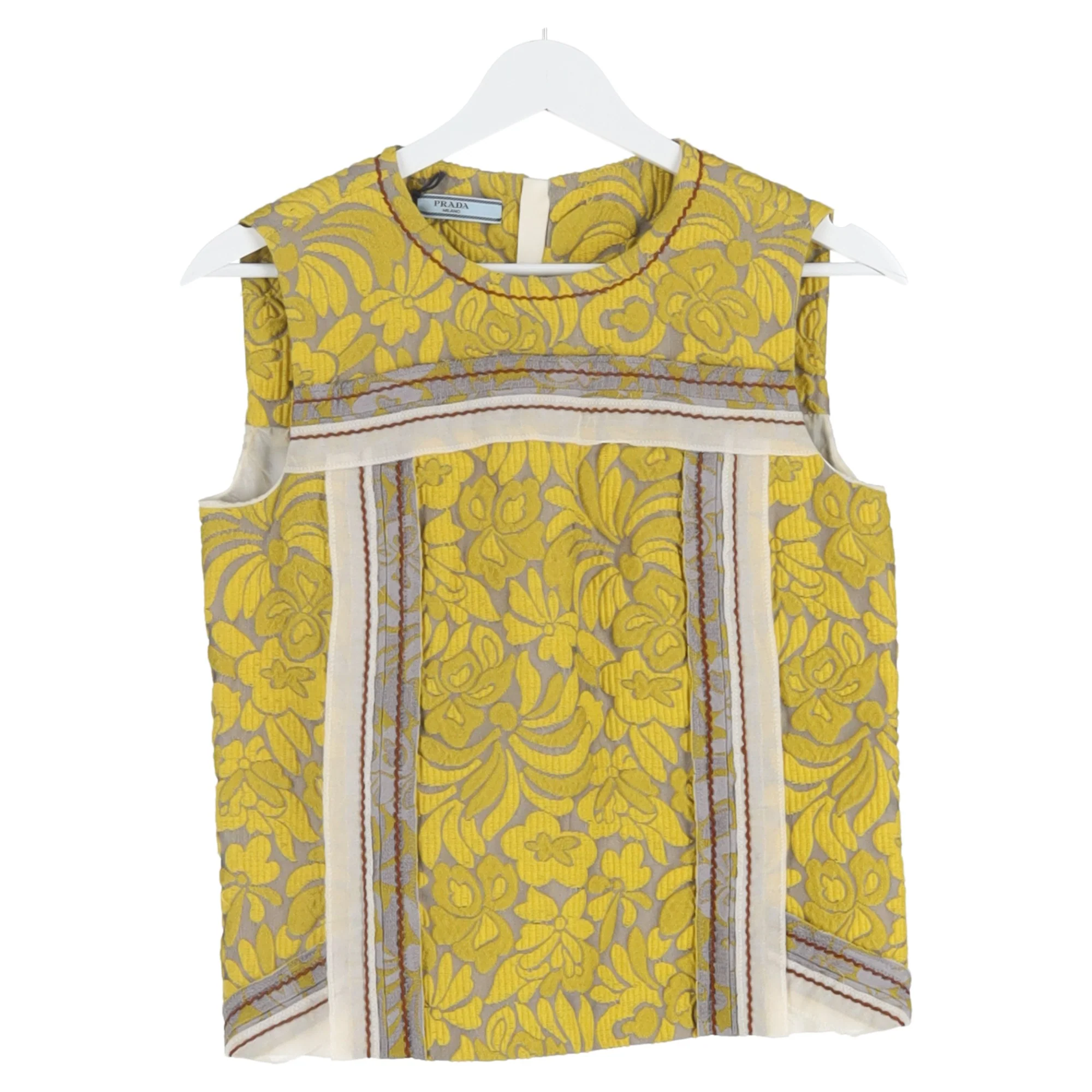 Women's Prada Floral Brocade Sleeveless Top in Yellow Cotton - Image 4