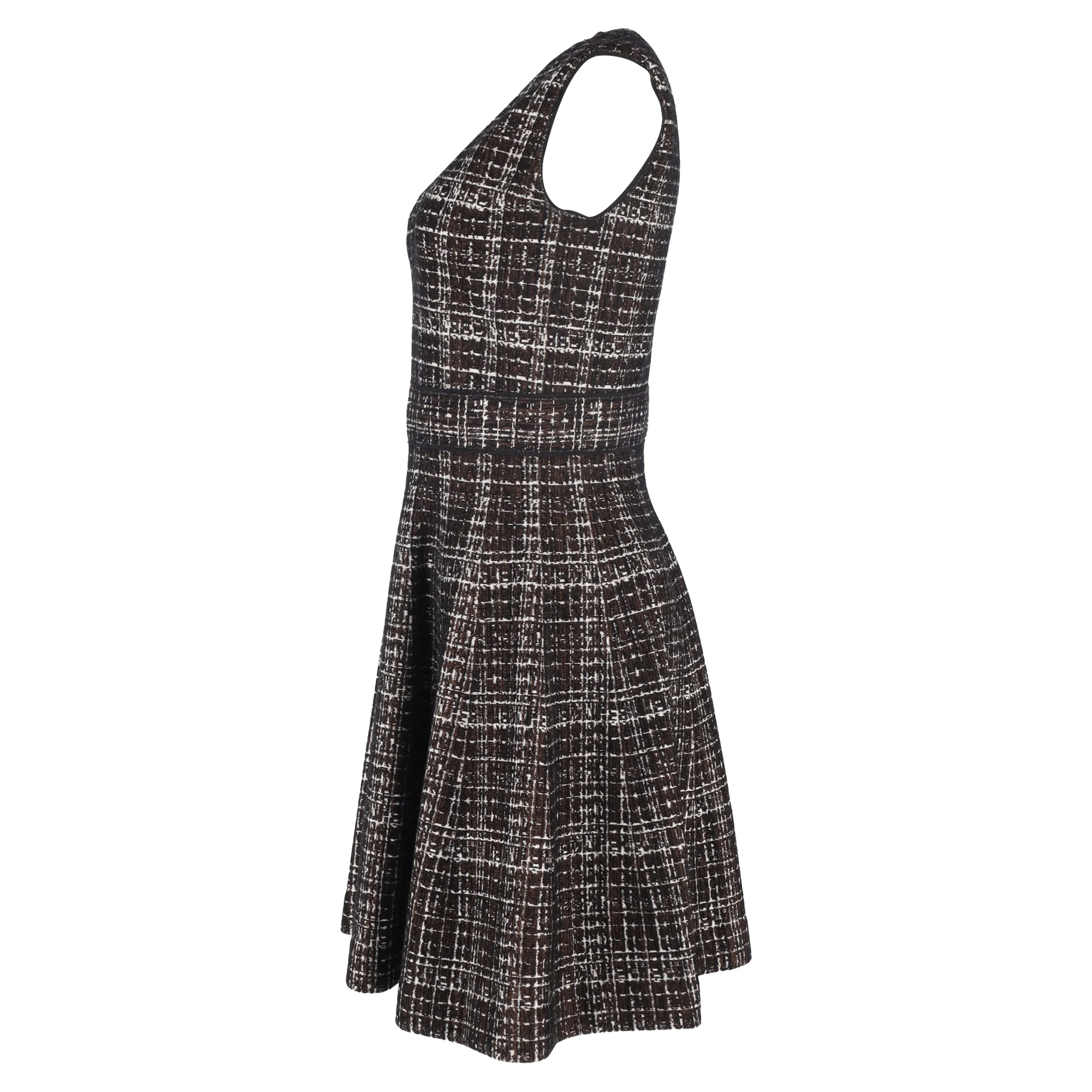 Women's Prada Plaid Knee-Length Flared Dress in Brown Wool - Image 2