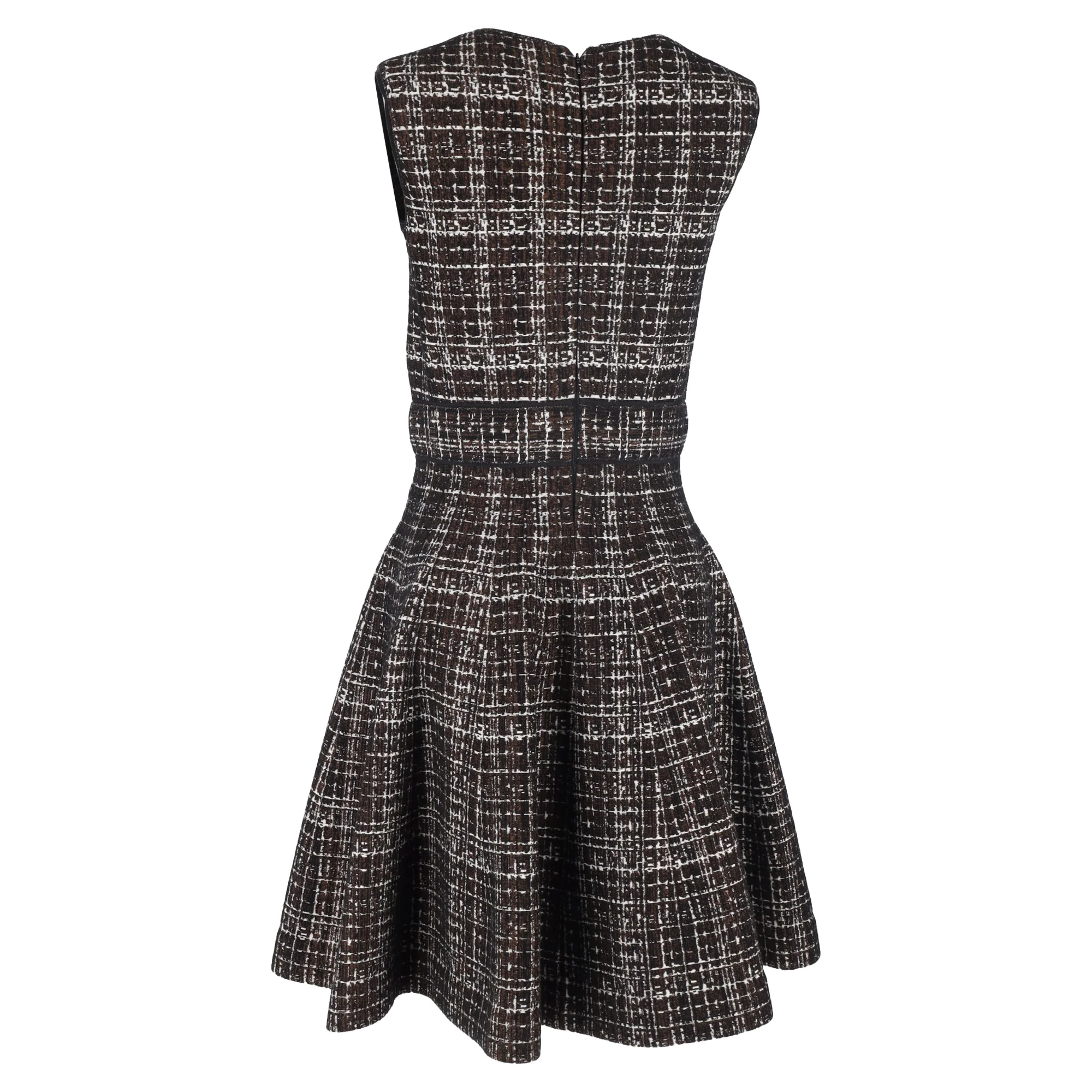 Women's Prada Plaid Knee-Length Flared Dress in Brown Wool - Image 3