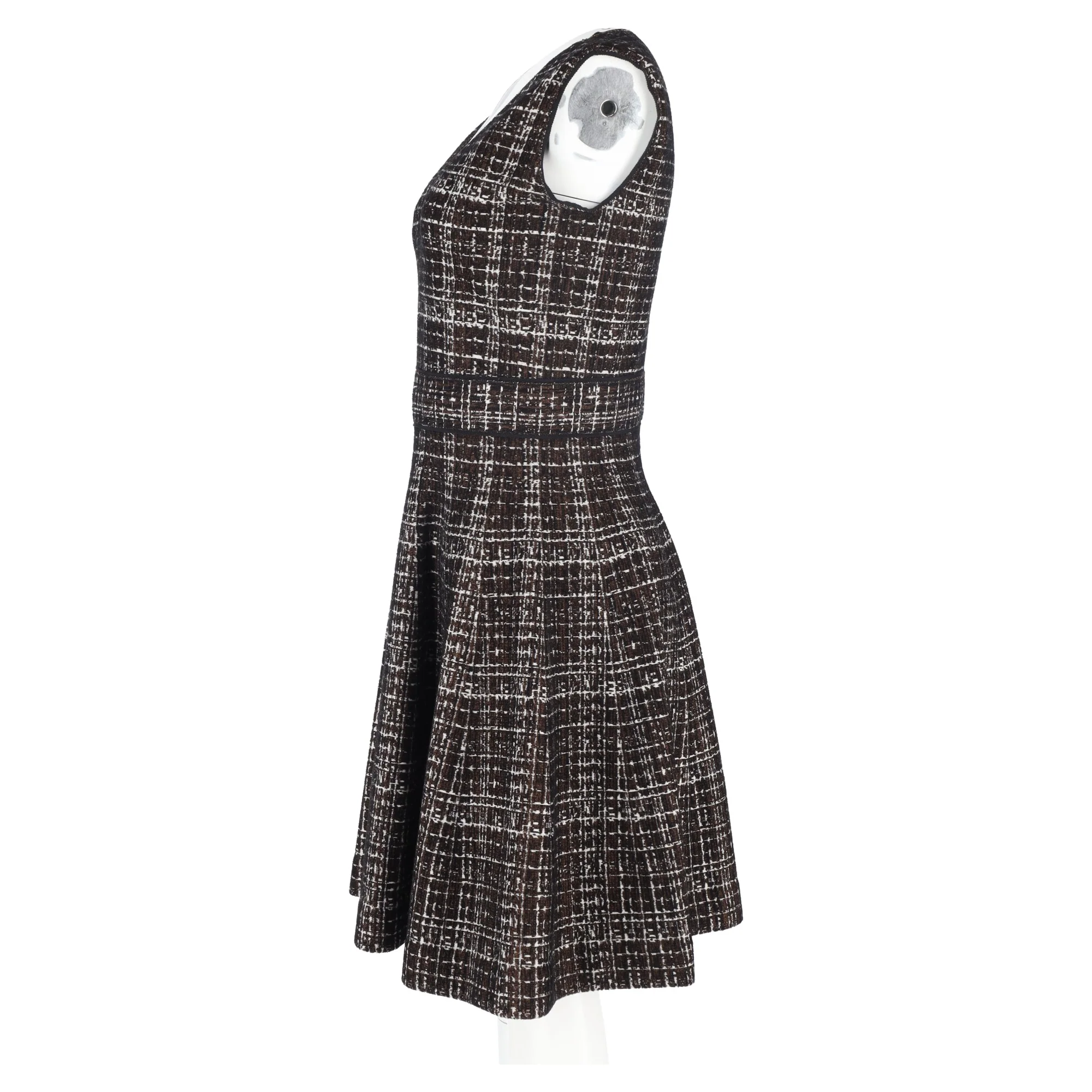 Women's Prada Plaid Knee-Length Flared Dress in Brown Wool - Image 5