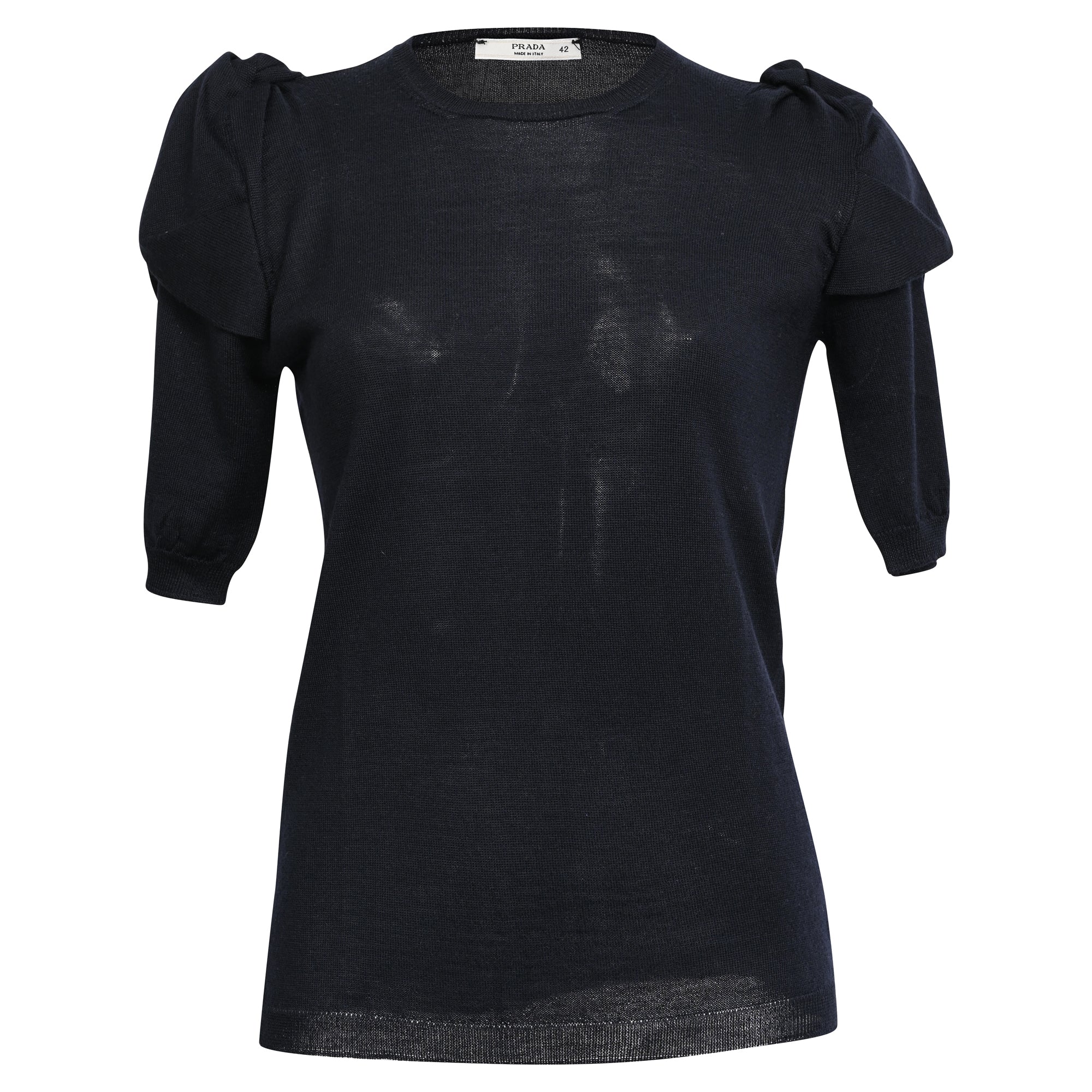 Women's Prada Short Puff Sleeve Top in Black Cotton