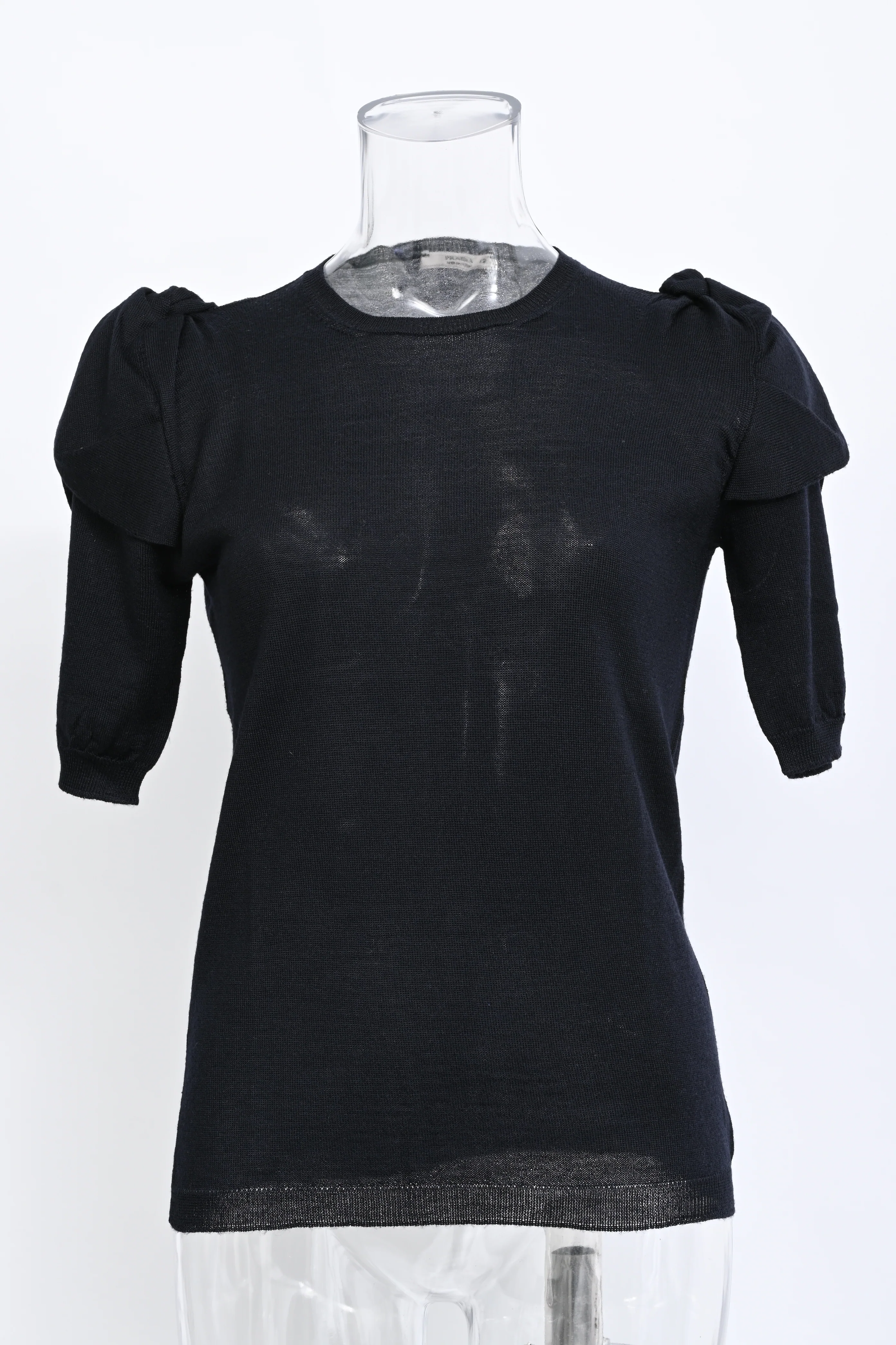 Women's Prada Short Puff Sleeve Top in Black Cotton - Image 6