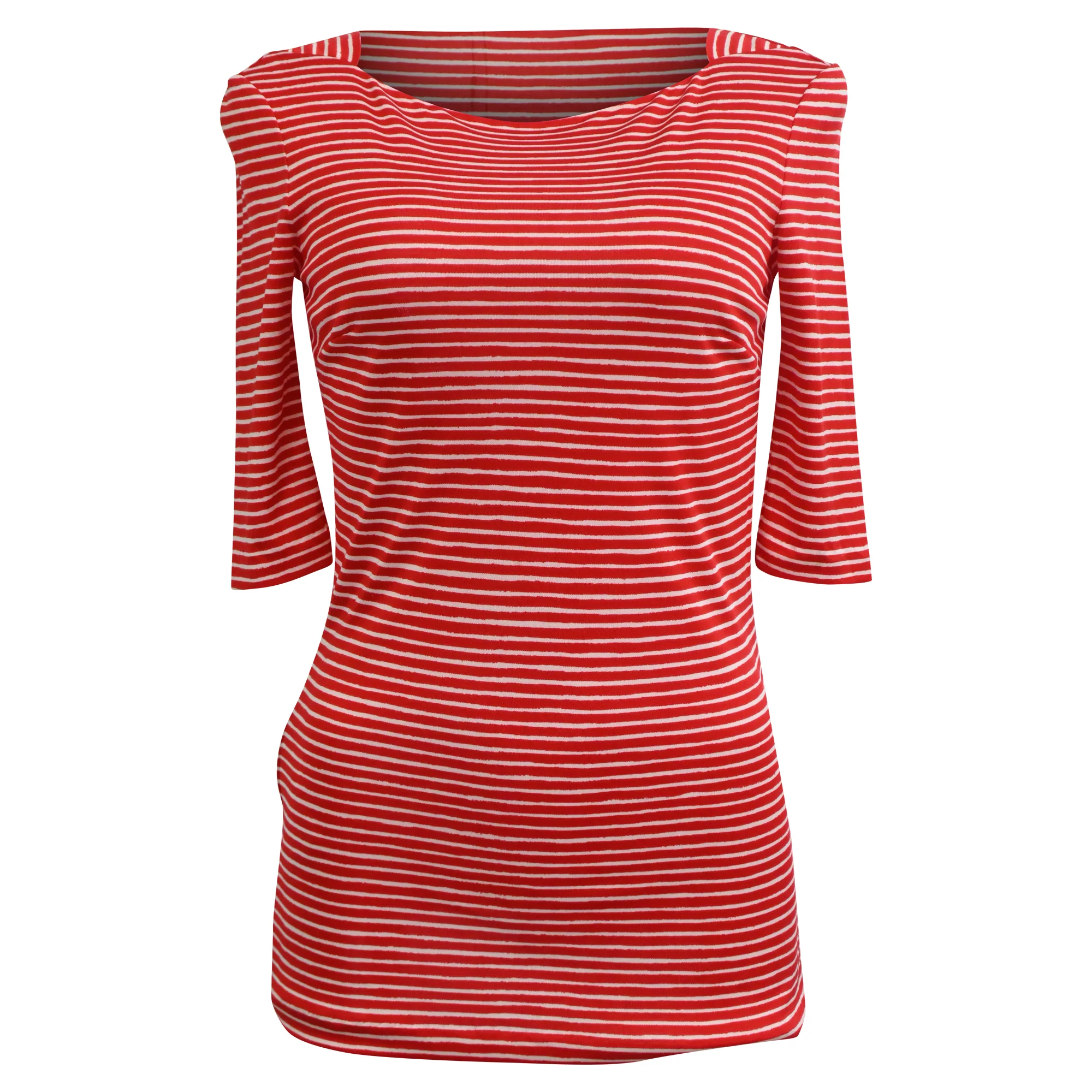 Women's Prada Striped 3/4 Sleeve Top in Red Cotton