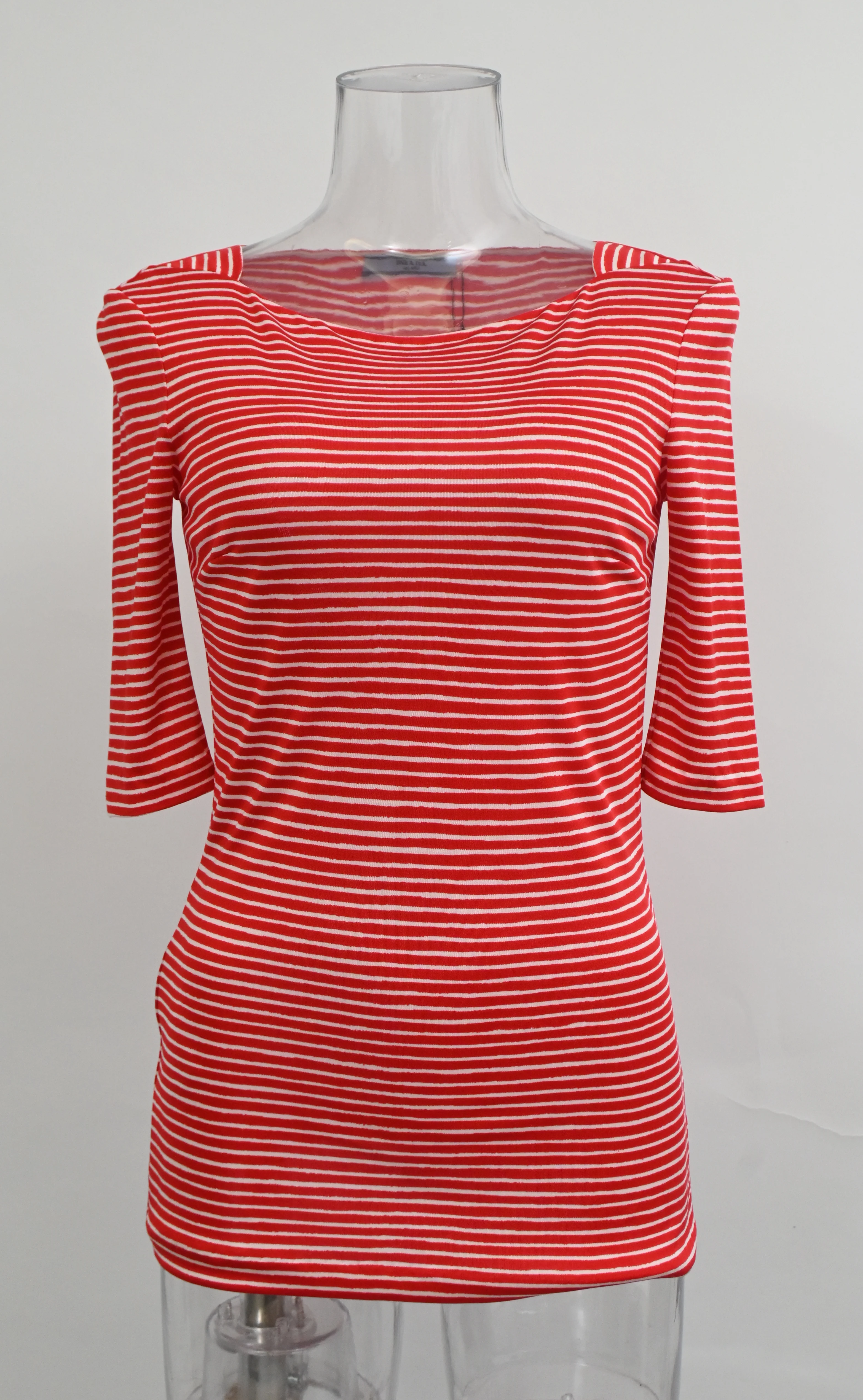 Women's Prada Striped 3/4 Sleeve Top in Red Cotton - Image 6