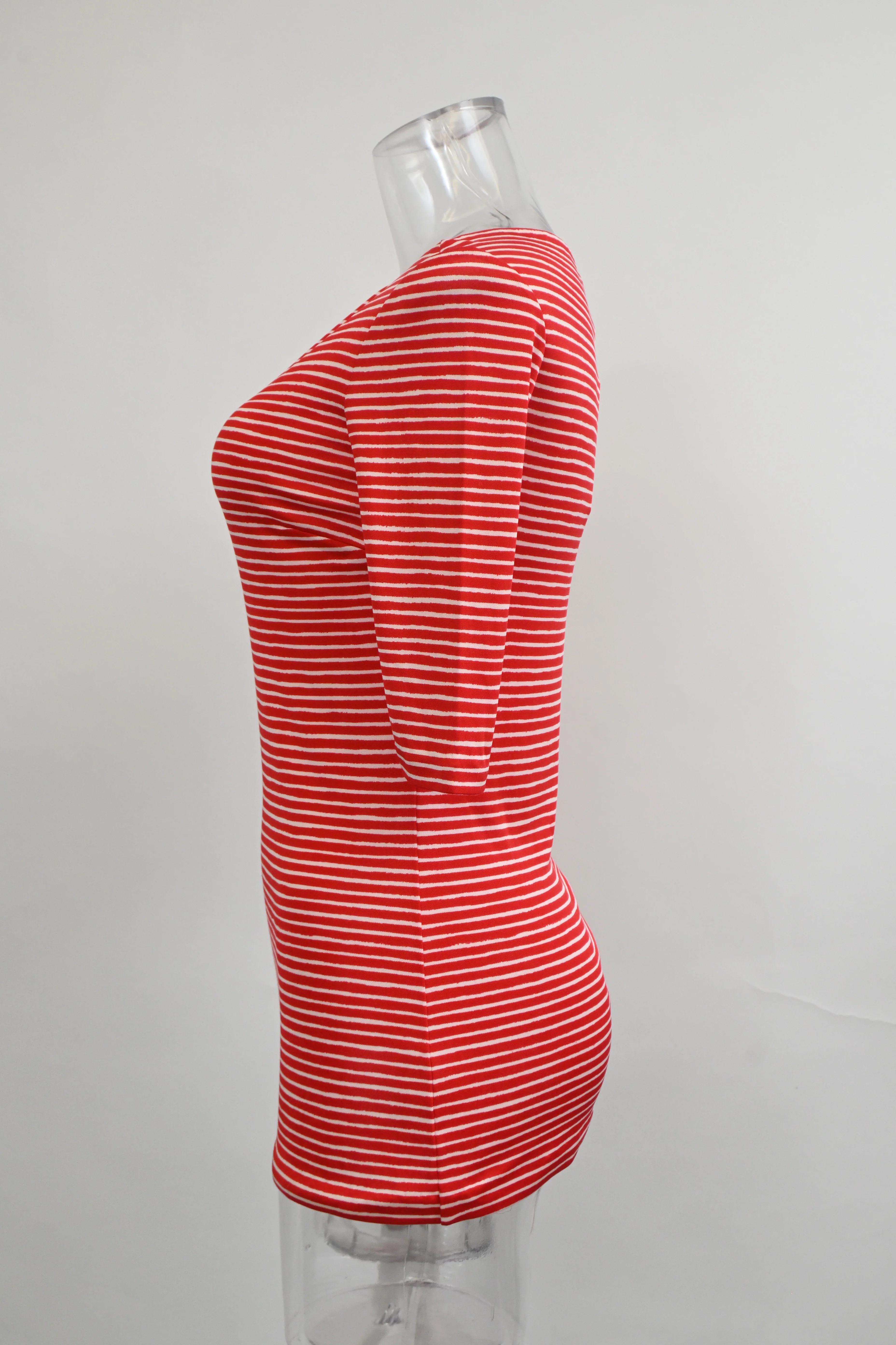 Women's Prada Striped 3/4 Sleeve Top in Red Cotton - Image 7