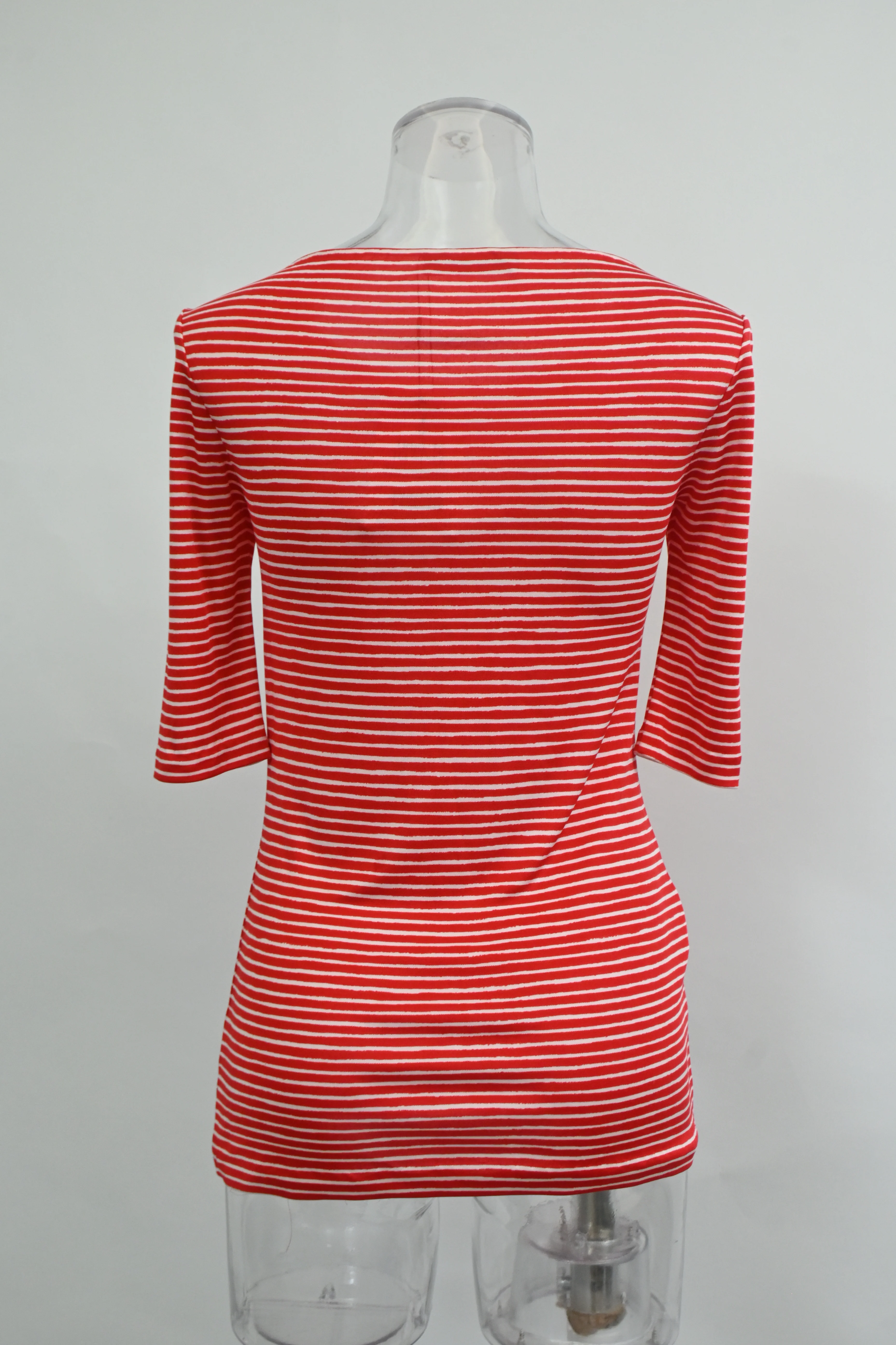 Women's Prada Striped 3/4 Sleeve Top in Red Cotton - Image 8