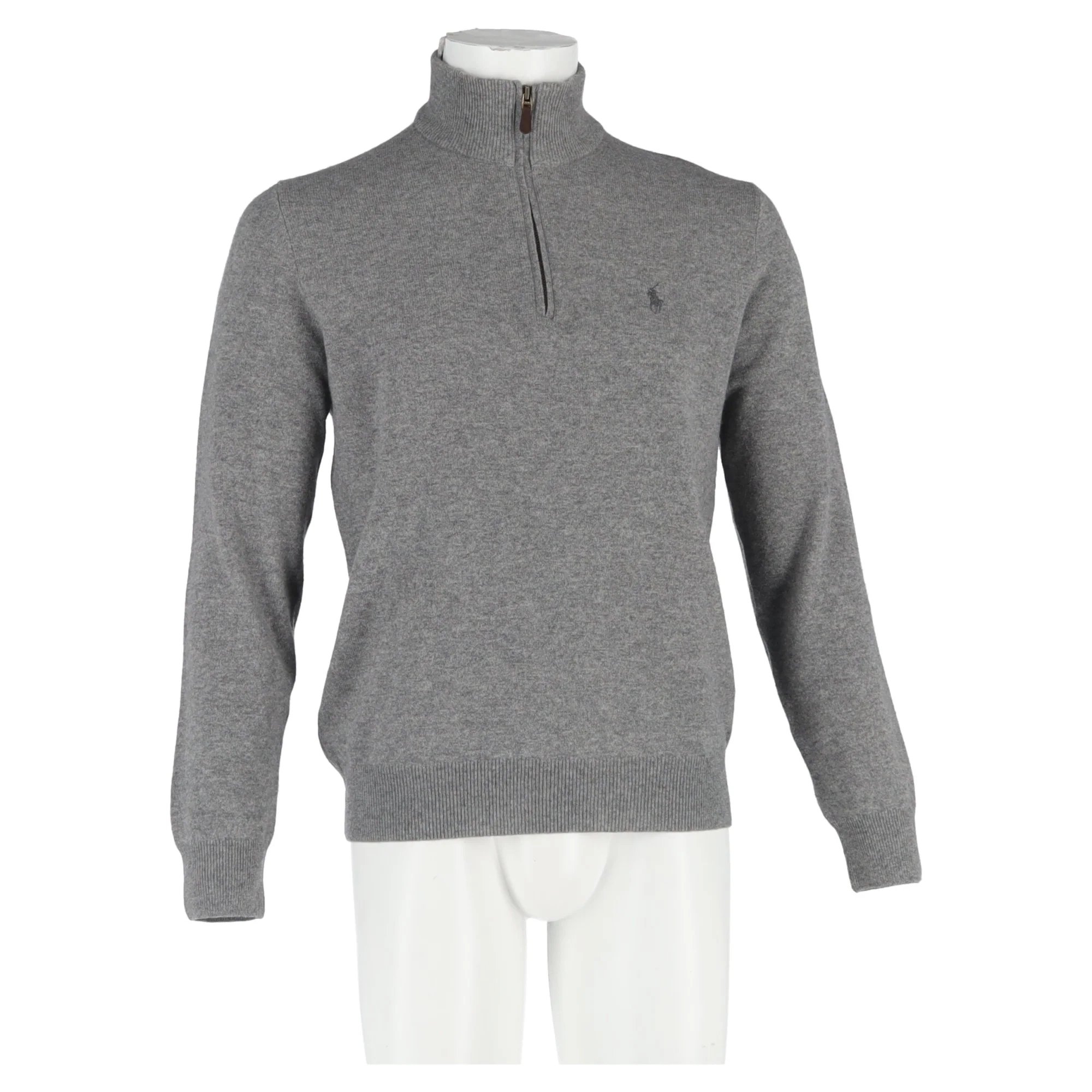 Men's Polo Ralph Lauren Logo-Embroidered Half-Zipped Sweater in Grey Wool - Image 4