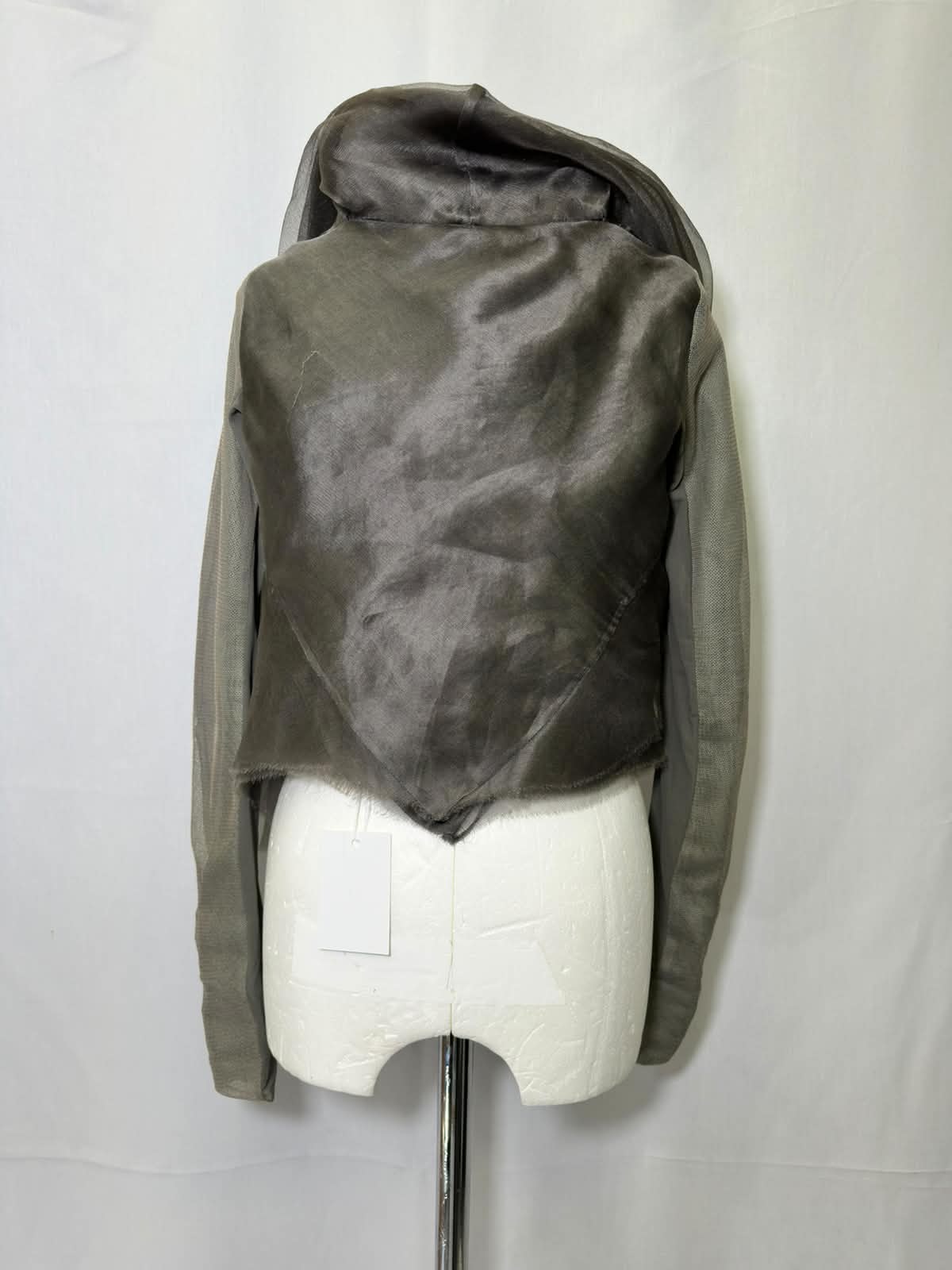 Women's Rick Owens Frayed Organza Cardigan in Grey Silk - Image 9