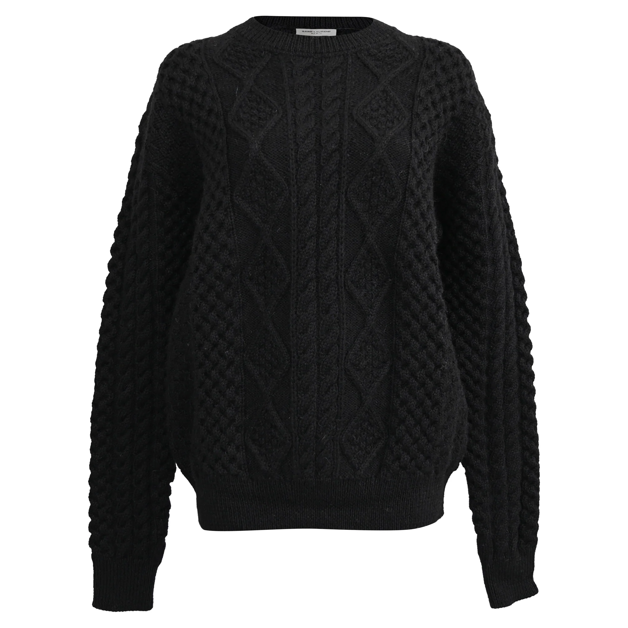 Women's Saint Laurent Cableknit Sweater in Black Wool