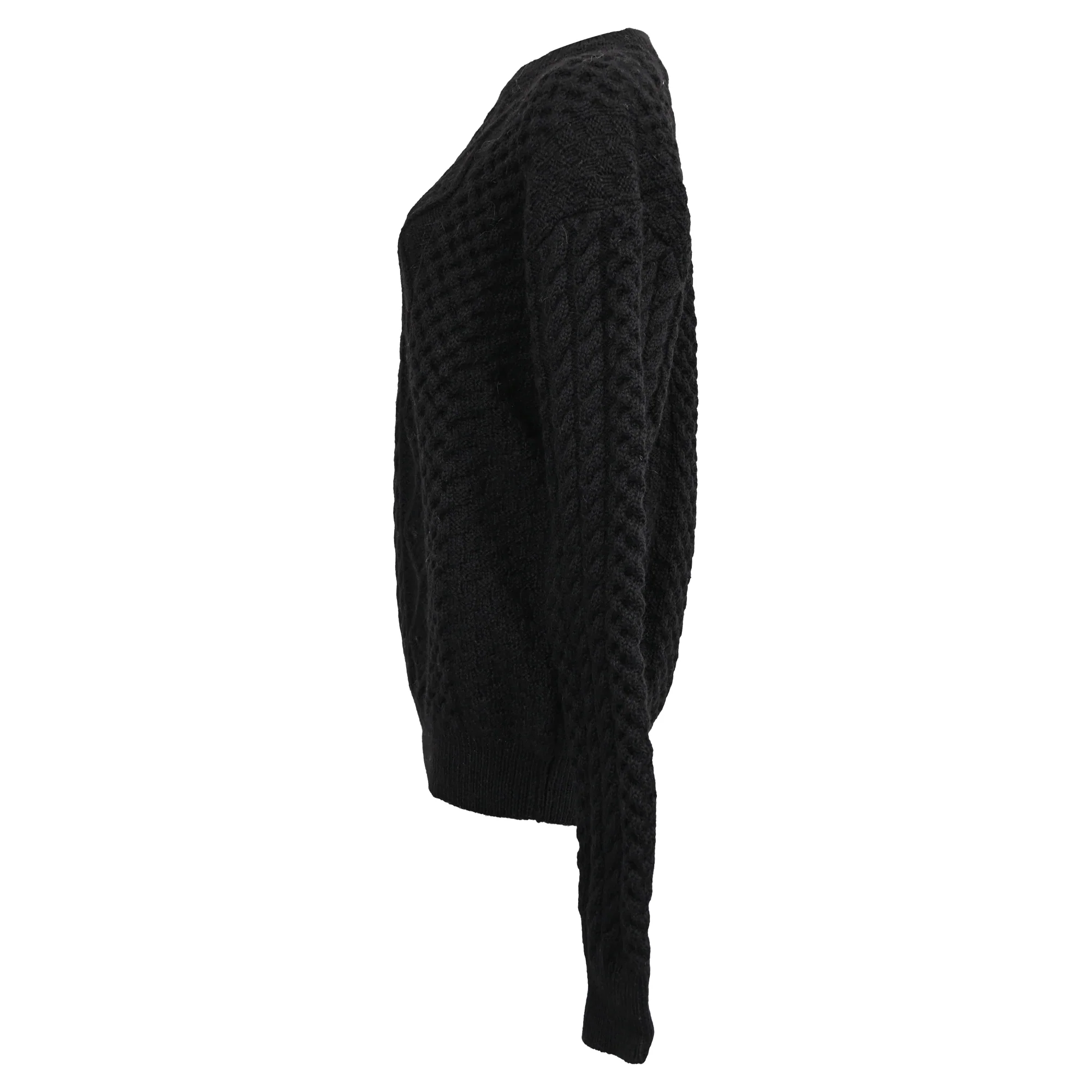 Women's Saint Laurent Cableknit Sweater in Black Wool - Image 2