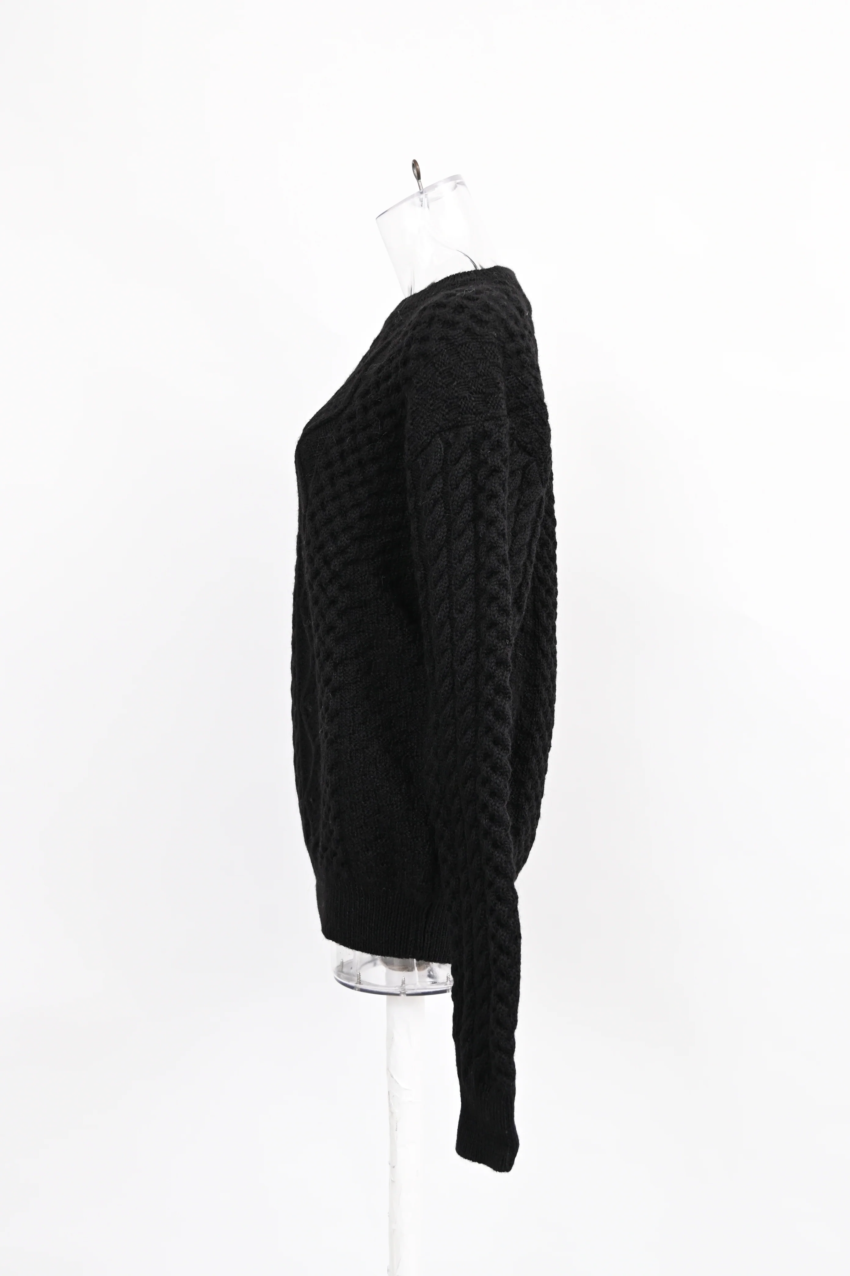 Women's Saint Laurent Cableknit Sweater in Black Wool - Image 7